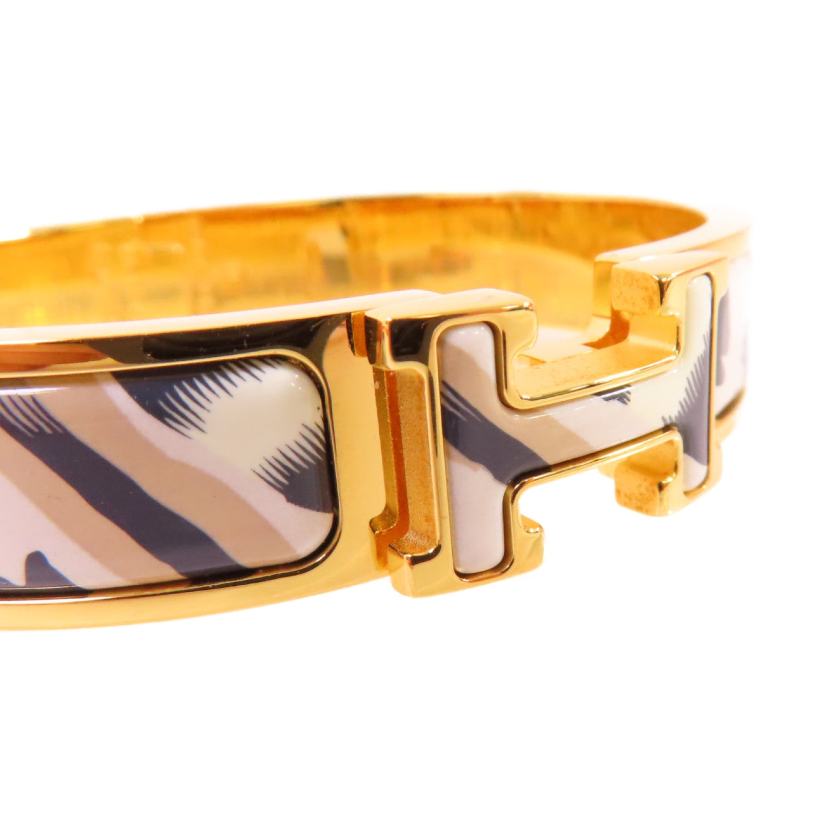 HERMES 金屬/琺瑯Clic H Bracelet手鐲白色/藍色/啡色/金色