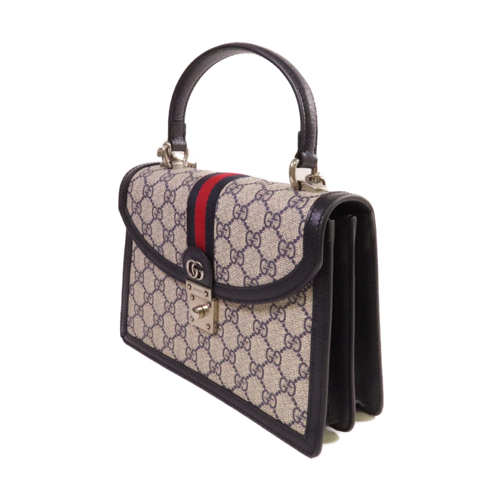 GUCCI 塗層帆布Ophidia GG Small Top Handle Bag銀扣手挽肩背兩用袋米色/藍色