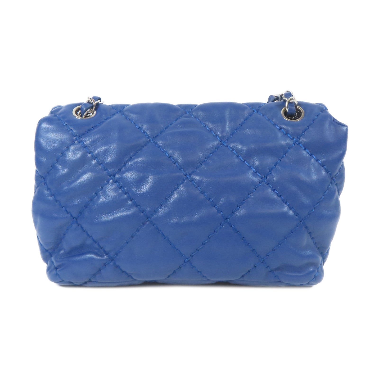 CHANEL 菱格牛皮皮革Flap Bag銀扣鏈帶肩背袋藍色