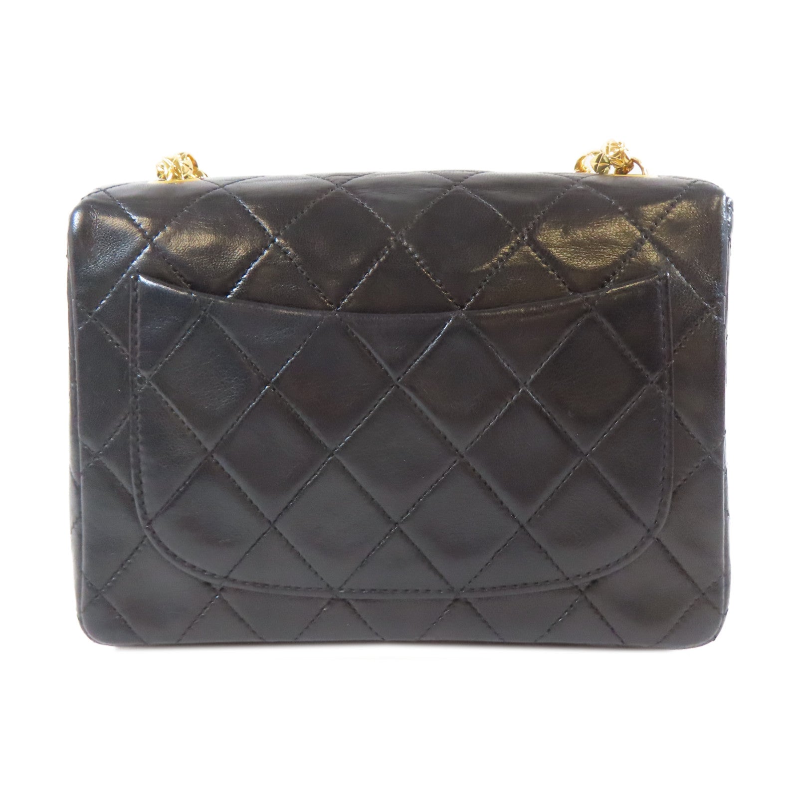 CHANEL 菱格羊皮皮革Vintage Chain Shoulder金扣鏈帶肩背袋黑色