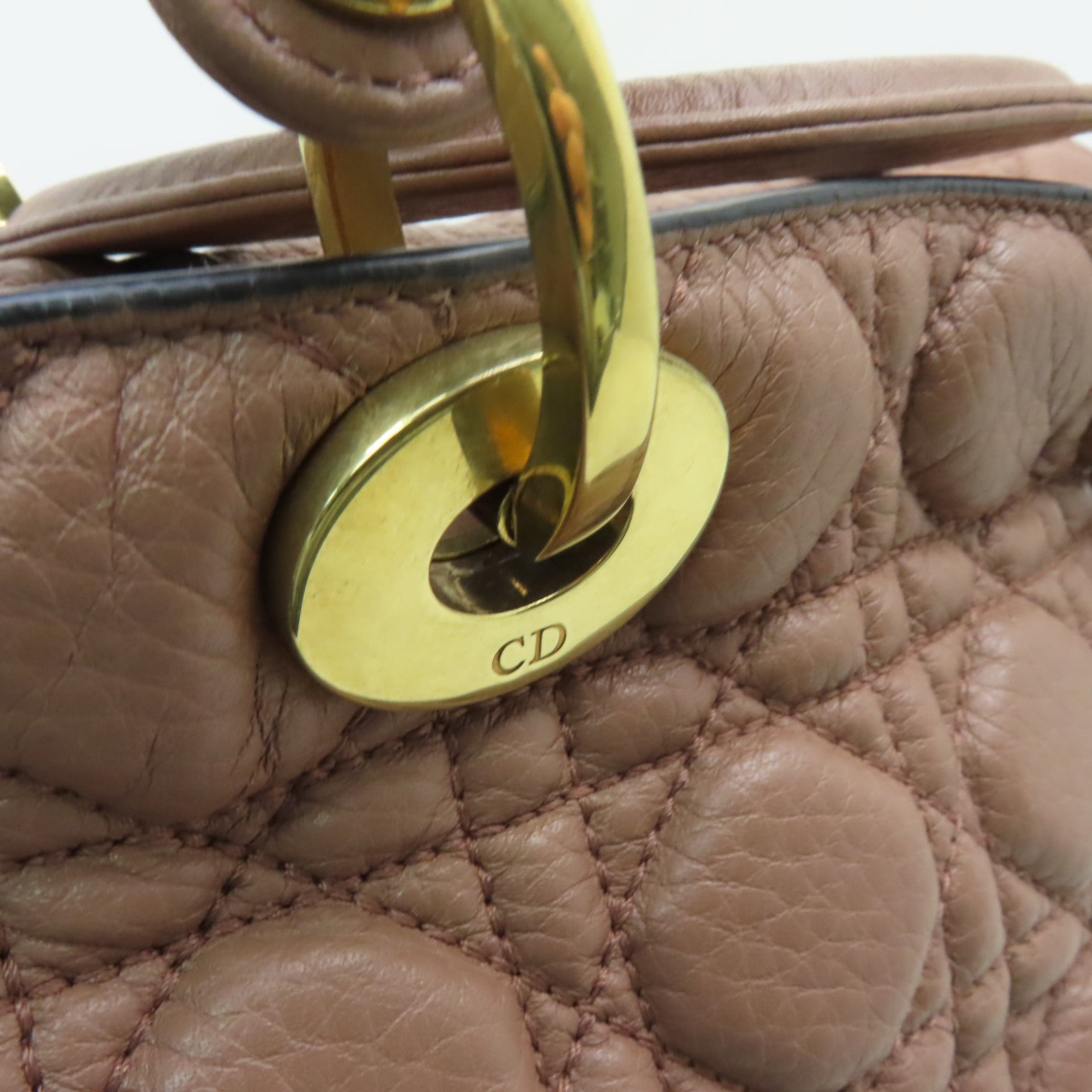 Dior 牛皮皮革Lady Dior金扣手挽肩背兩用袋棕色
