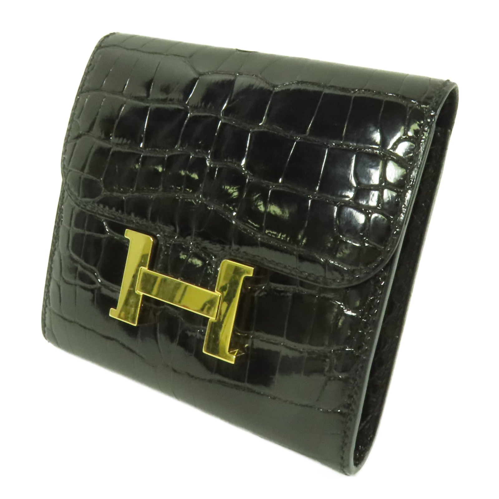 HERMES 鱷魚皮革Constance Wallet金扣錢包Noir