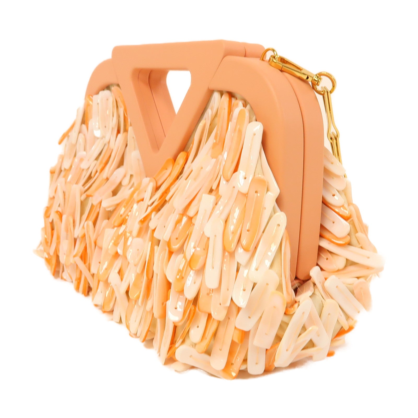BOTTEGA VENETA 【激減優惠】貝殼/牛皮皮革Shell Fringe V金扣鏈帶肩背袋粉紅色/白色