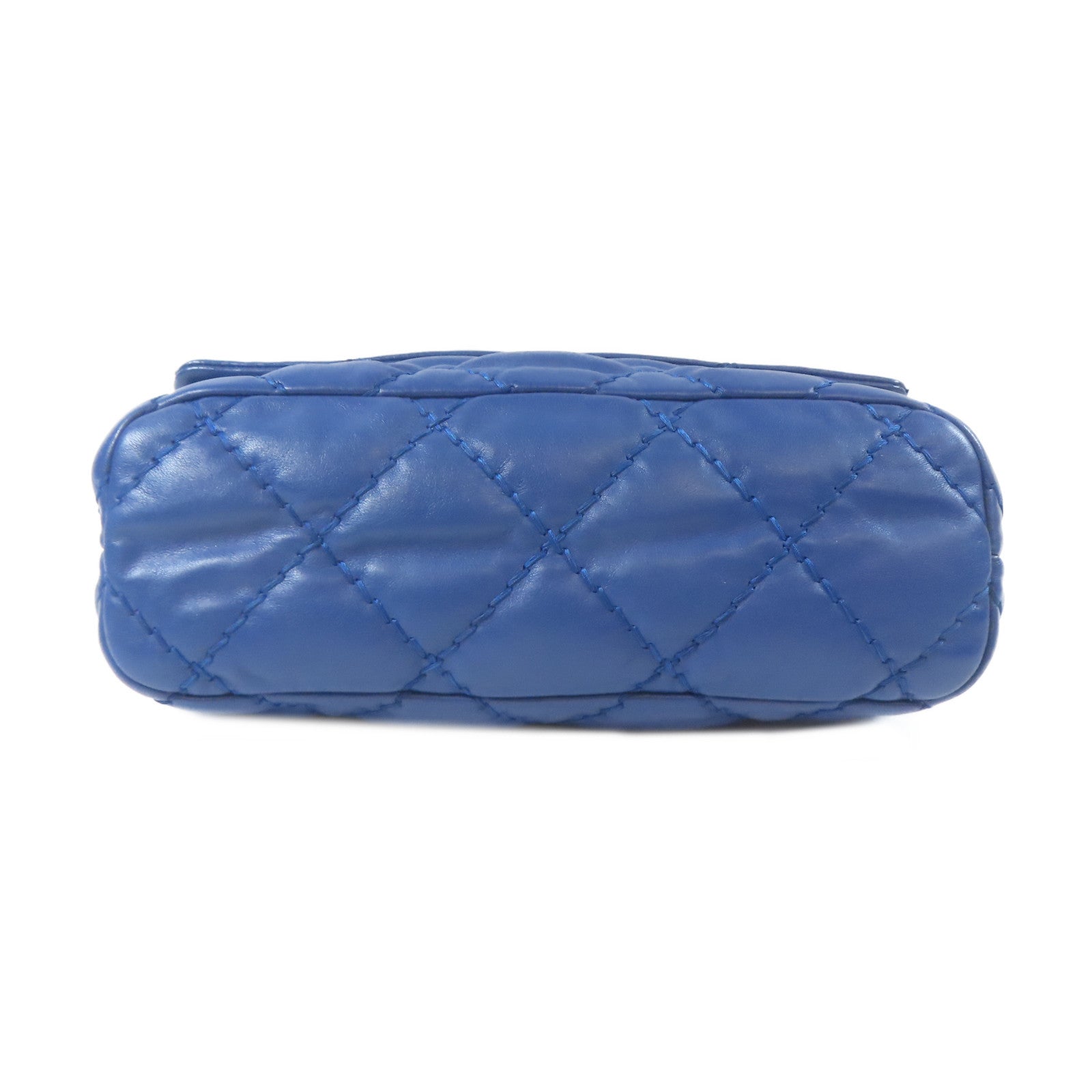 CHANEL 菱格牛皮皮革Flap Bag銀扣鏈帶肩背袋藍色