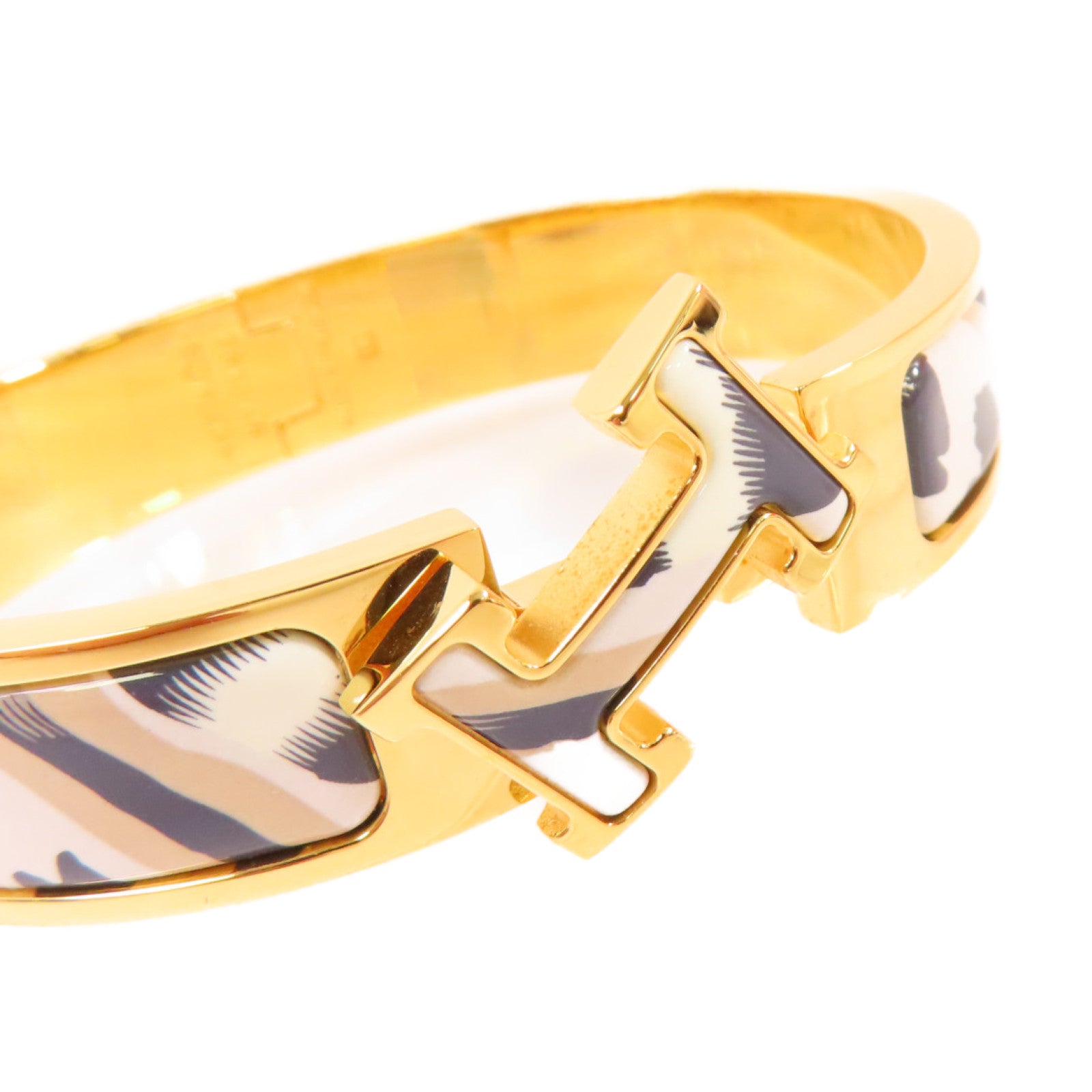 HERMES 金屬/琺瑯Clic H Bracelet手鐲白色/藍色/啡色/金色