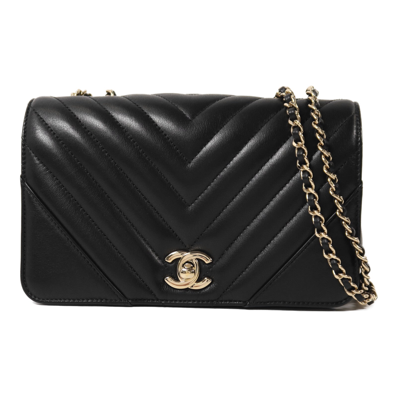 CHANEL 牛皮皮革Chain Shoulder金扣鏈帶肩背袋