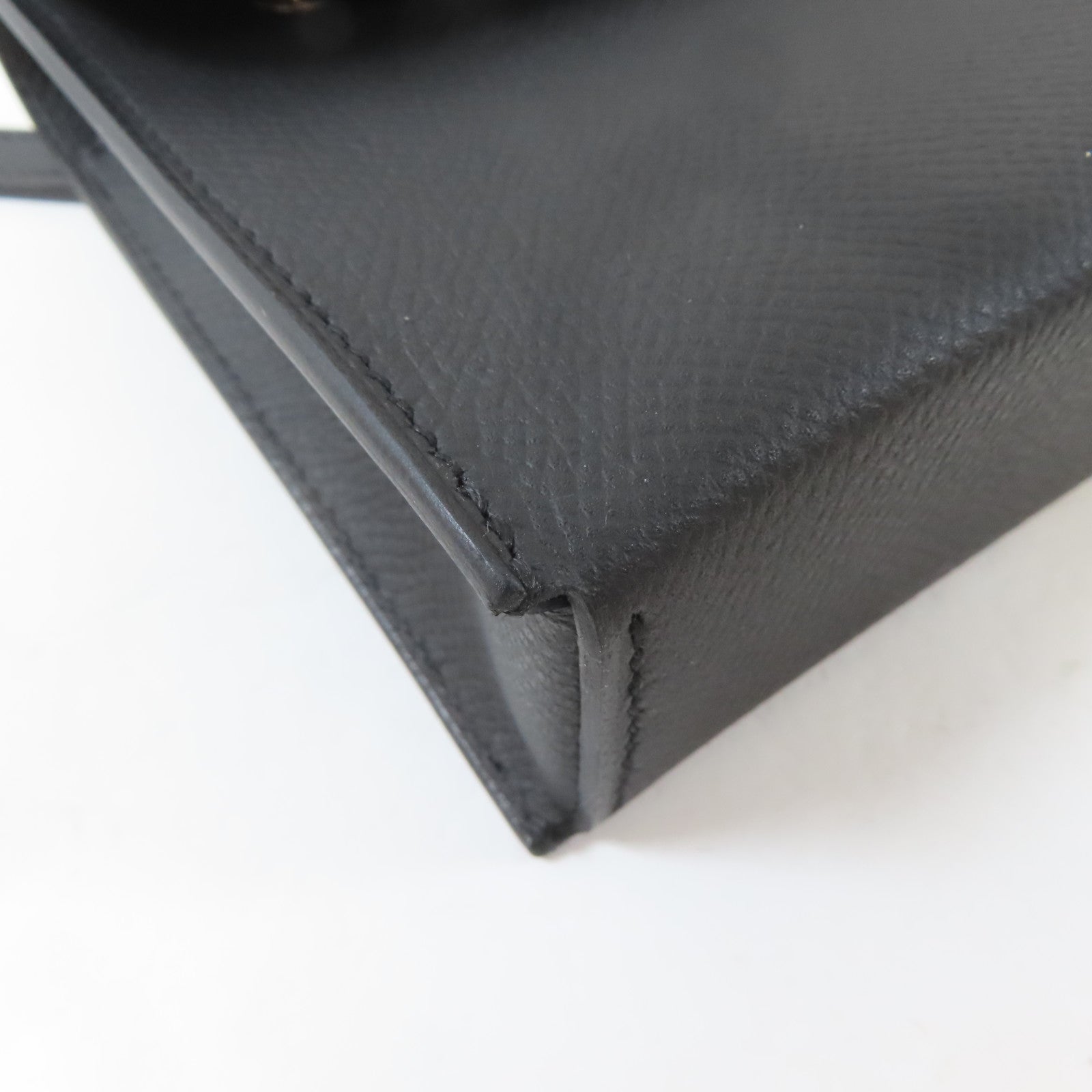 HERMES Epsom皮革Portefeuille Sac Hermesnap銀扣肩背袋黑色