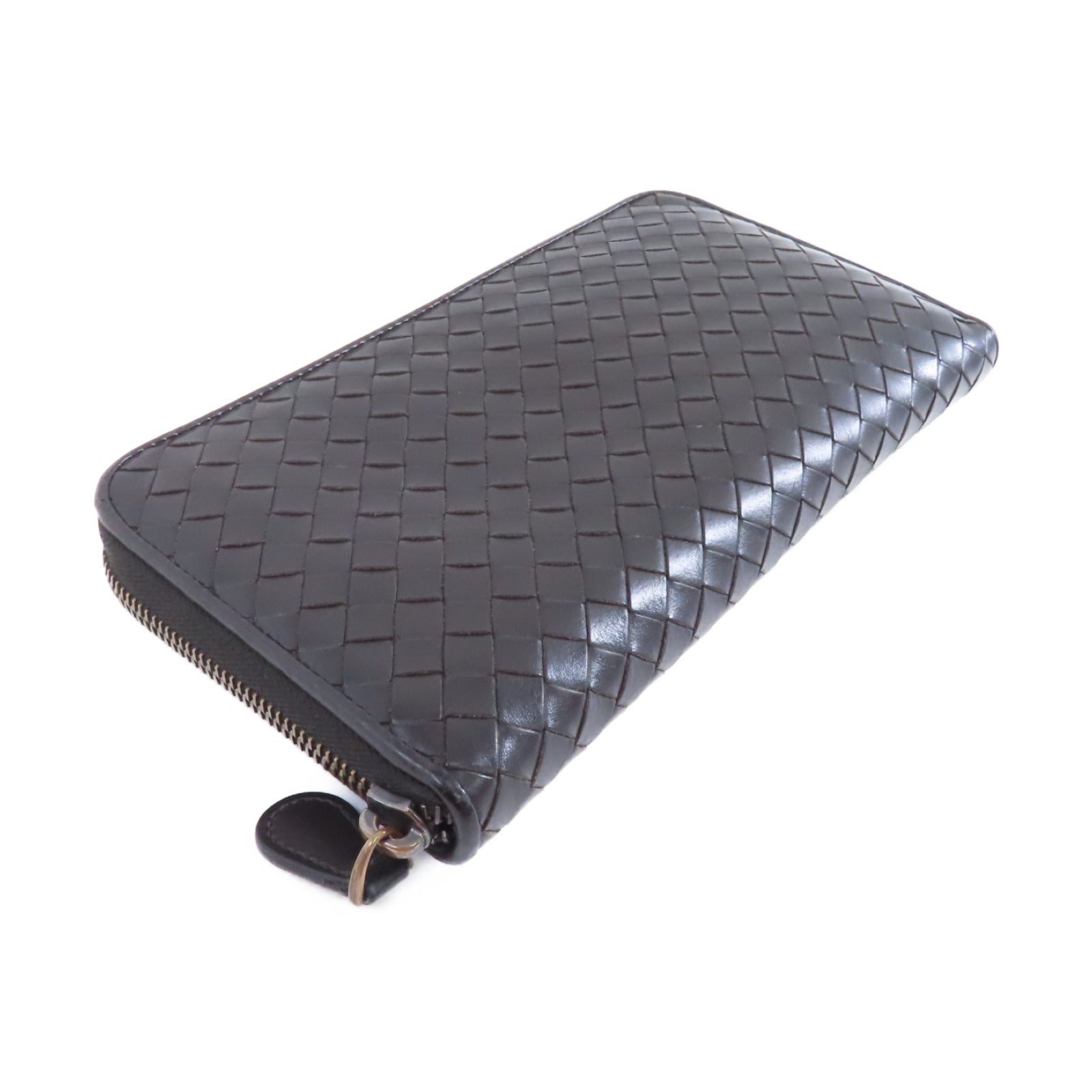 BOTTEGA VENETA 織紋牛皮皮革Zipper Wallet金扣長錢包黑色