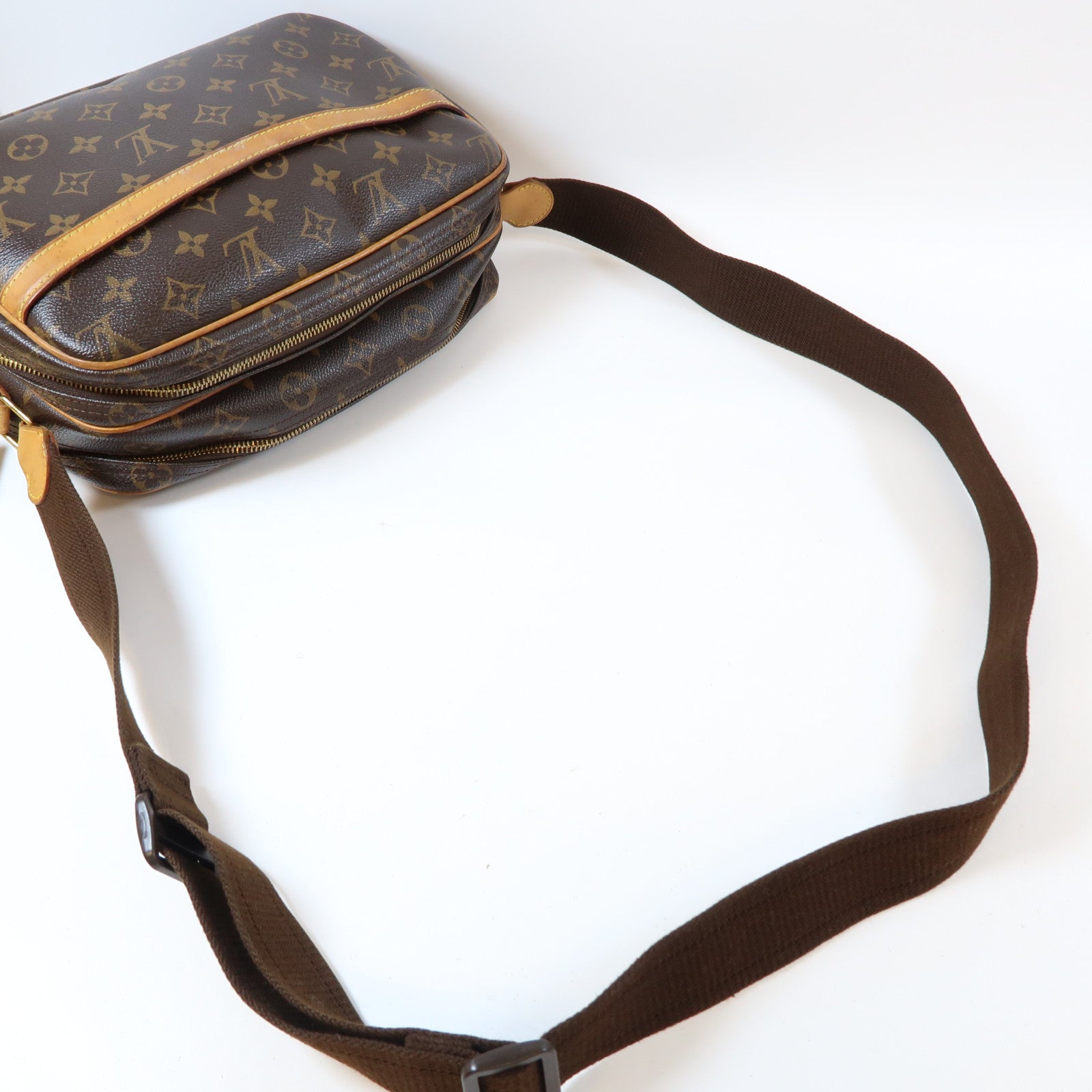 LOUIS VUITTON Monogram Reporter PM金扣肩背袋啡色