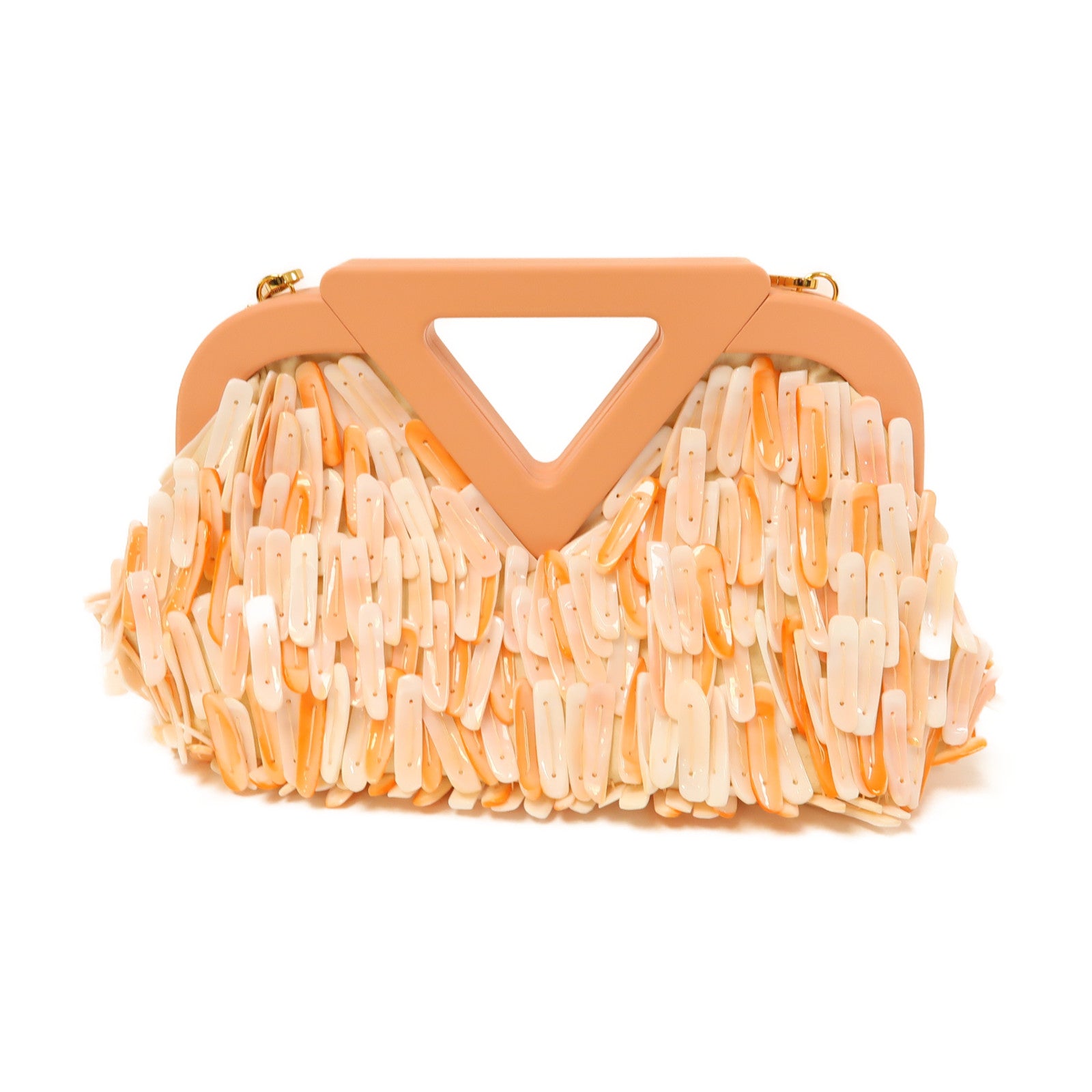 BOTTEGA VENETA 【激減優惠】貝殼/牛皮皮革Shell Fringe V金扣鏈帶肩背袋粉紅色/白色