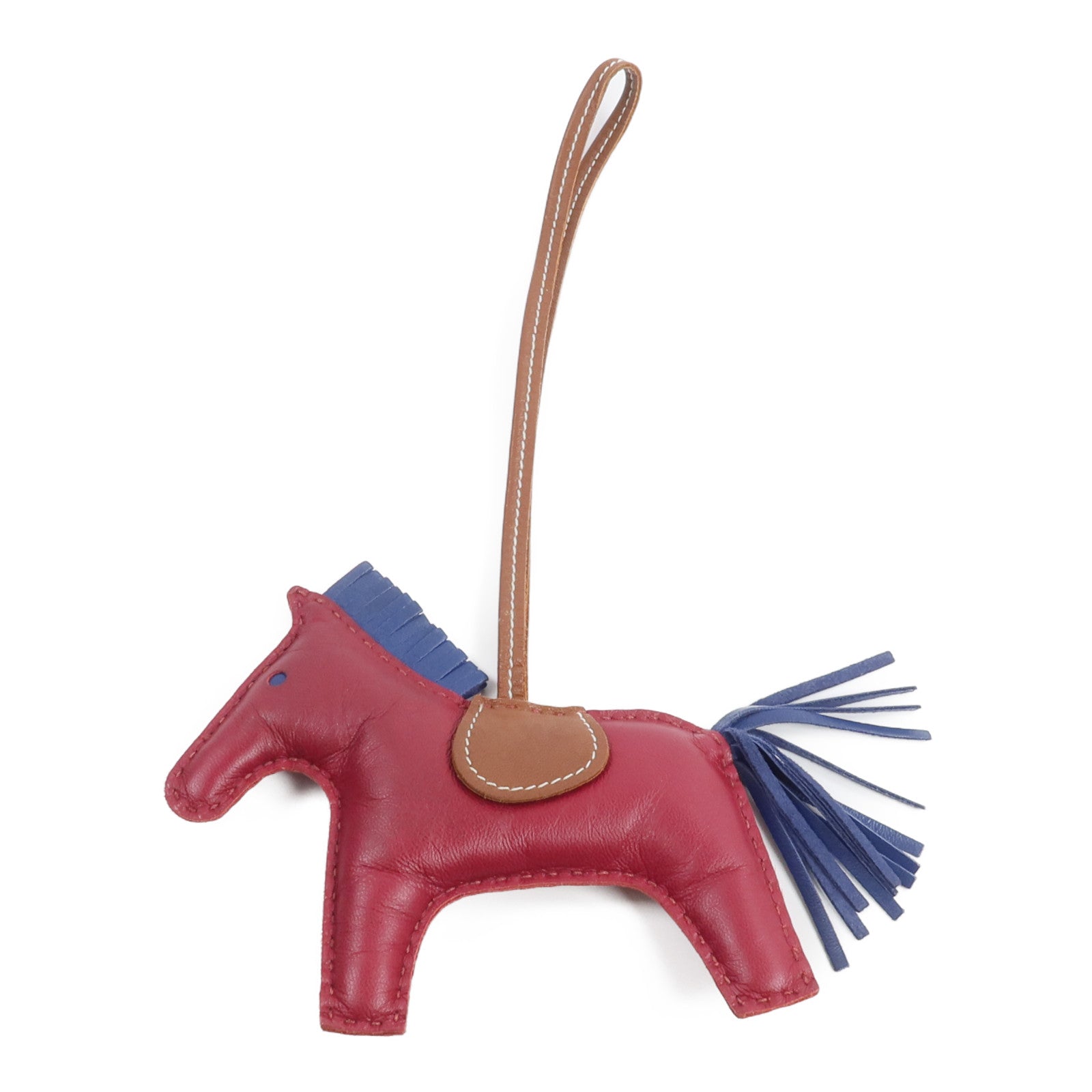 HERMES Milo皮革Rodeo GM掛飾Fauve/Bleu de Malte/Rubis