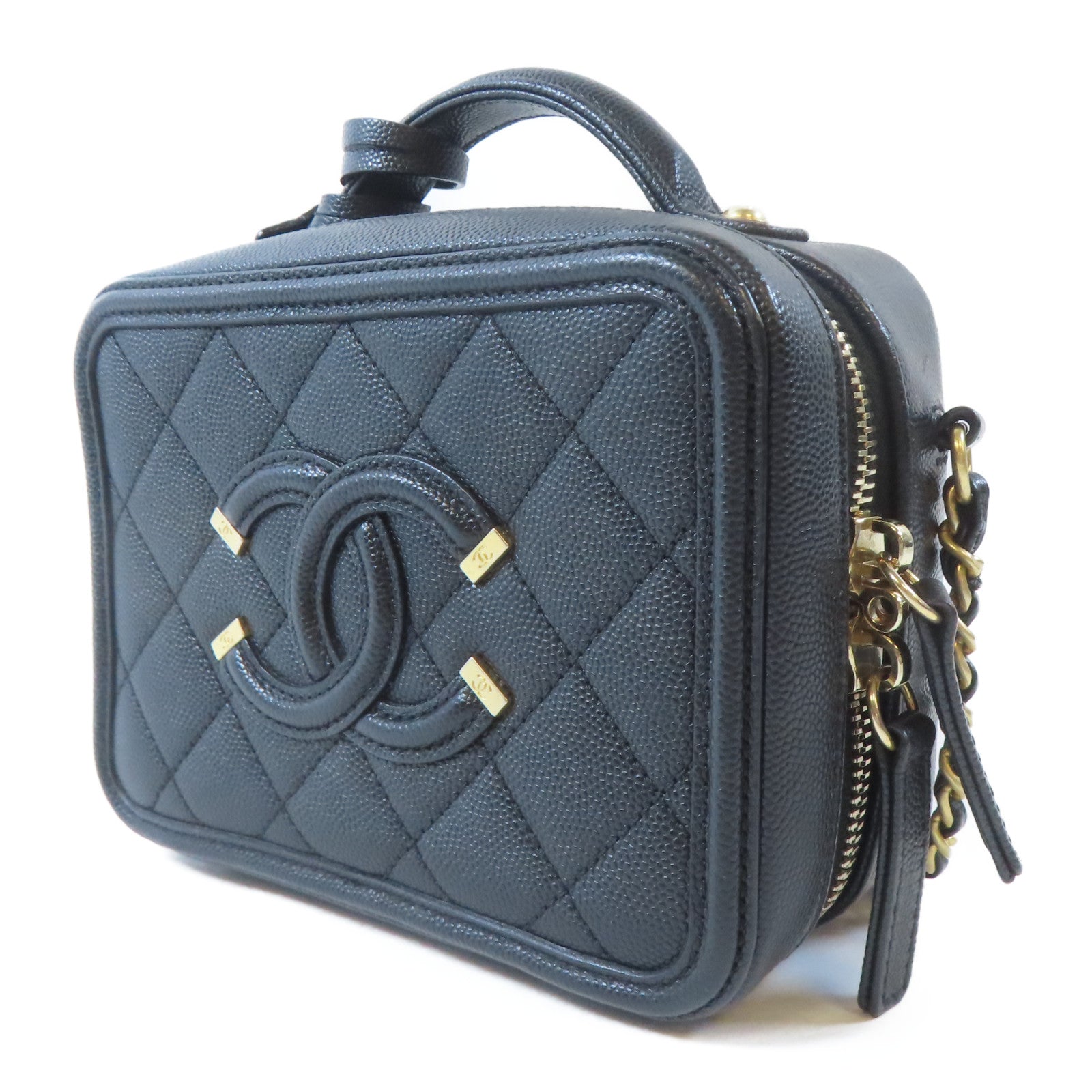 CHANEL 【激減優惠】菱格牛皮皮革Vanity Case金扣手挽肩背兩用袋黑色