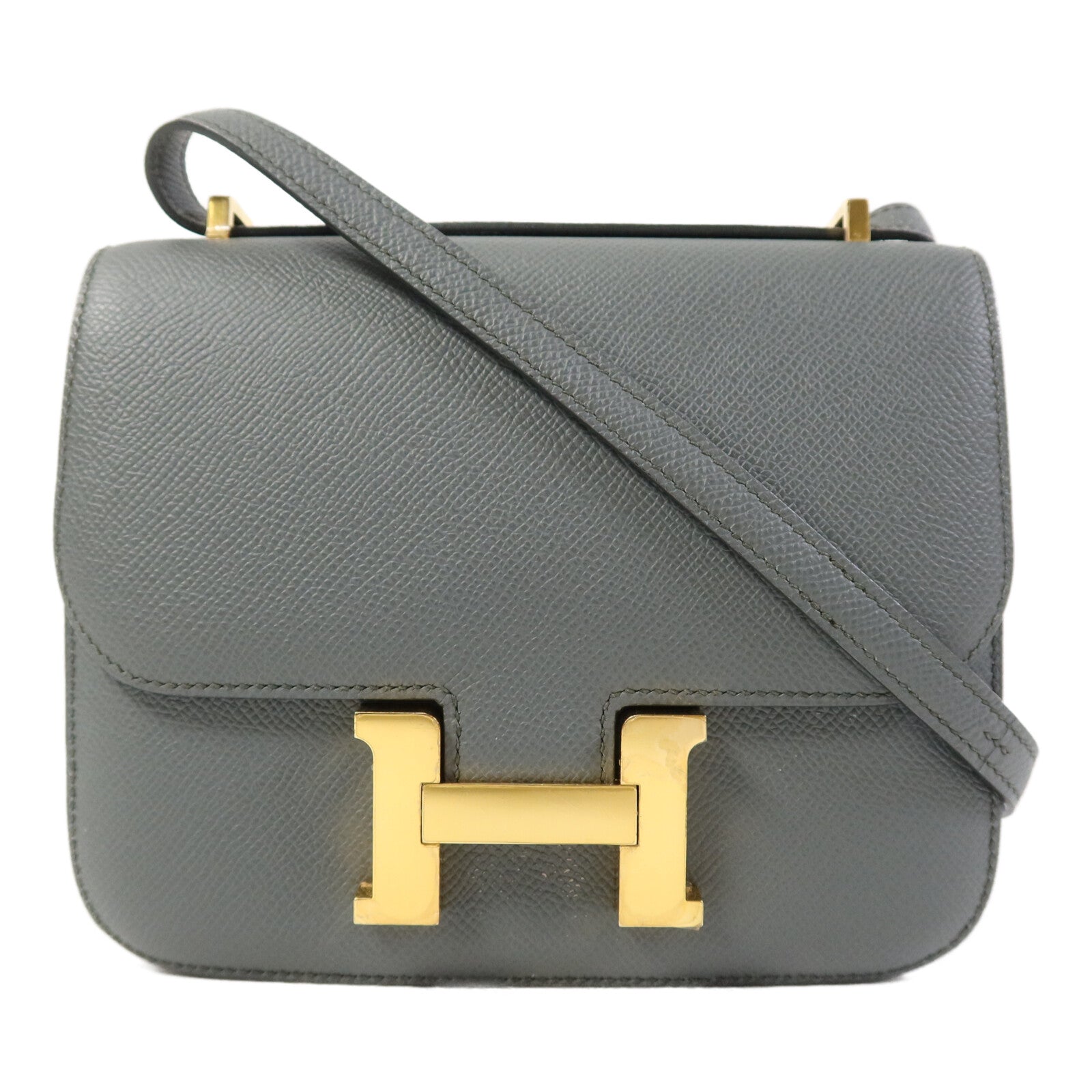 HERMES Epsom皮革Constance Mini金扣肩背袋Bleu Orage