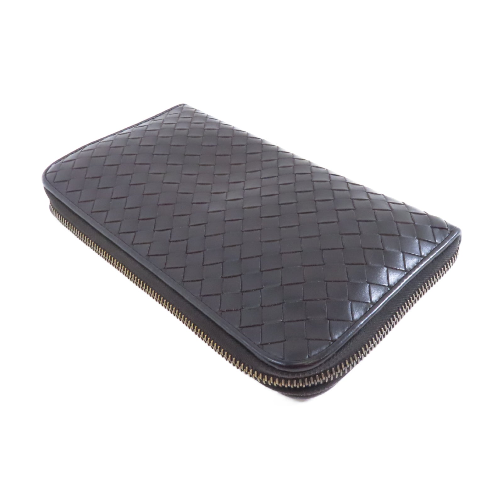BOTTEGA VENETA 織紋牛皮皮革Zipper Wallet金扣長錢包黑色