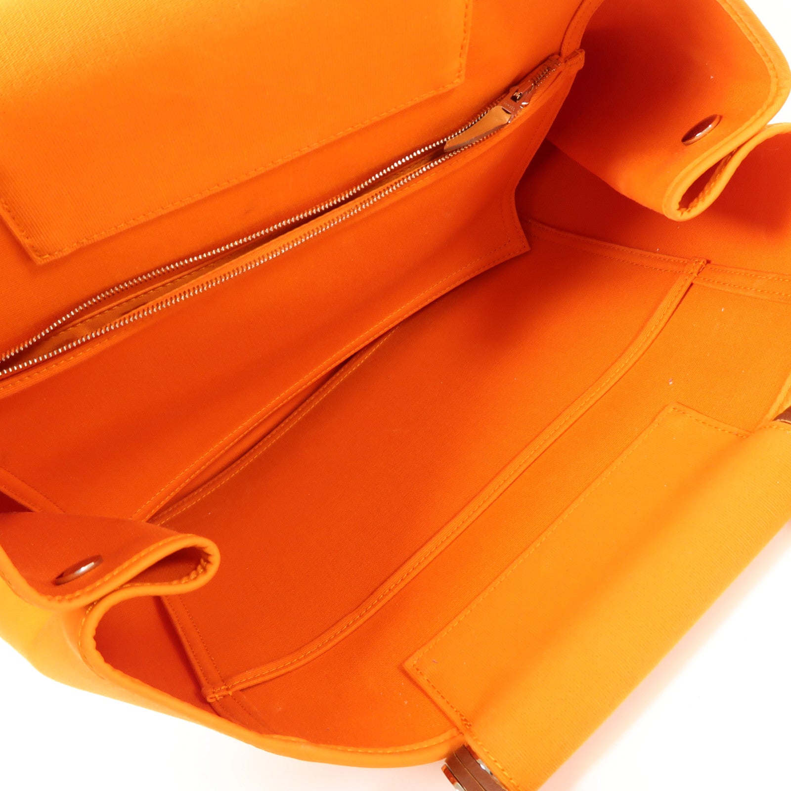 HERMES 帆布Cabag銀扣手挽肩背兩用袋Orange