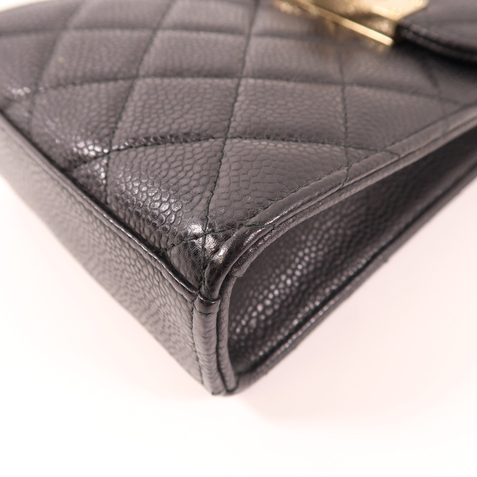 CHANEL 牛皮皮革Phone Chain Shoulder金扣肩背袋黑色