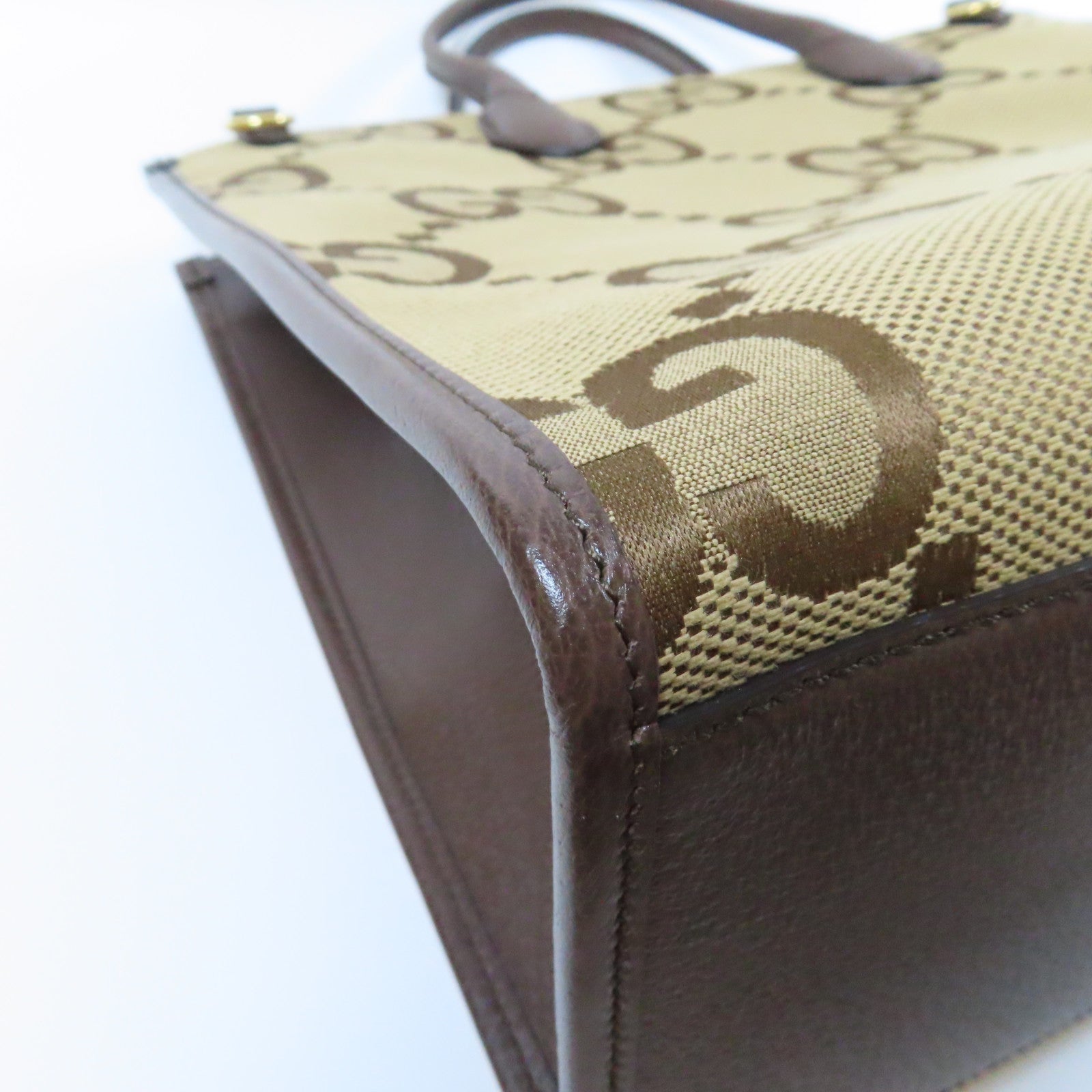 GUCCI 【激減優惠】帆布Jumbo GG Tote Bag金扣手挽肩背兩用袋啡色
