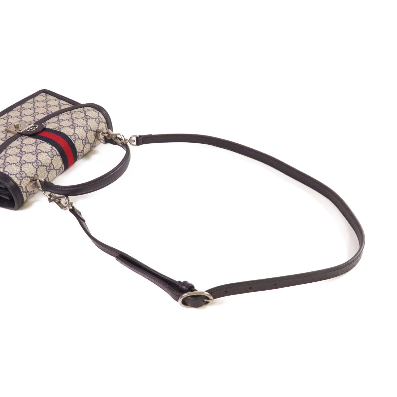 GUCCI 塗層帆布Ophidia GG Small Top Handle Bag銀扣手挽肩背兩用袋米色/藍色