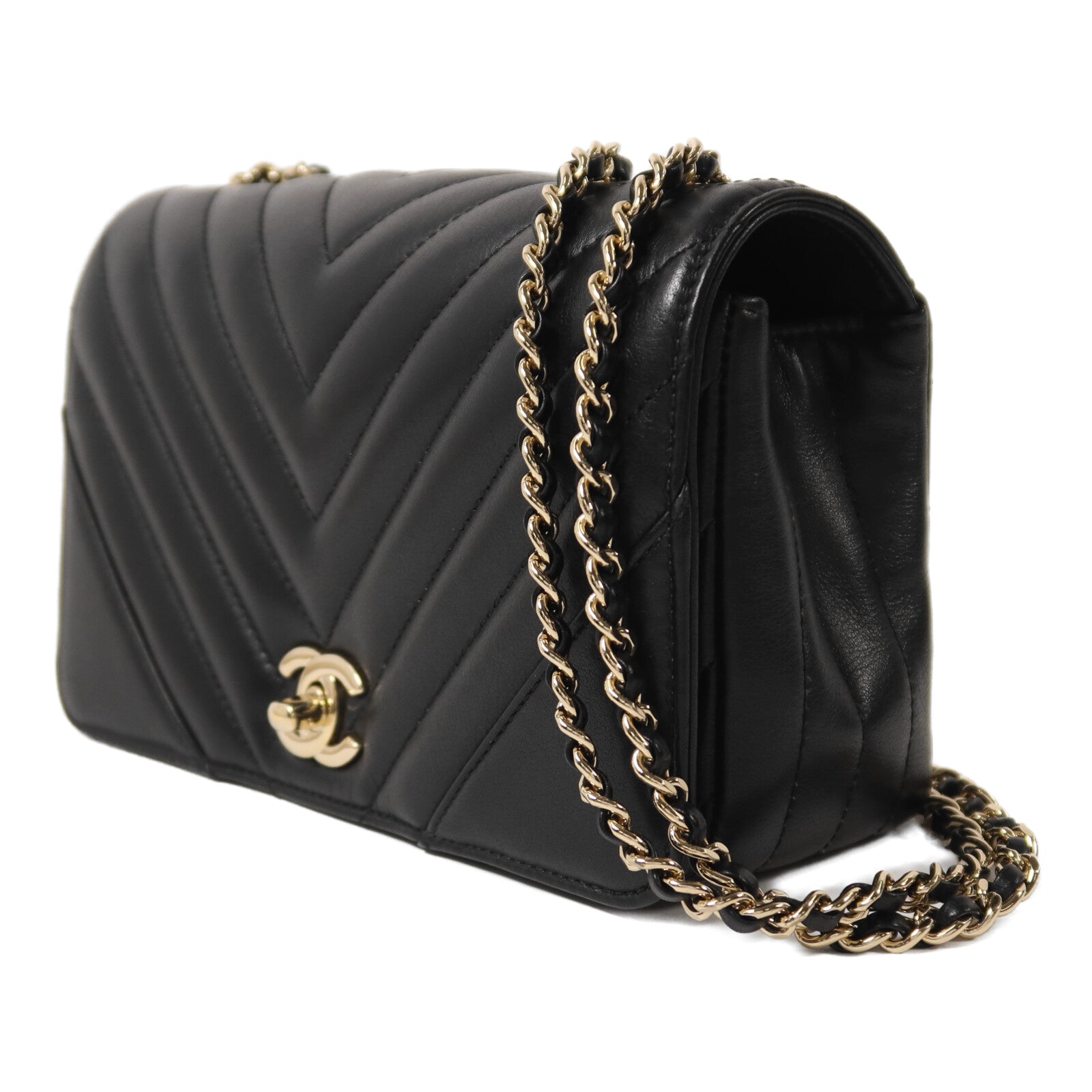 CHANEL 牛皮皮革Chain Shoulder金扣鏈帶肩背袋