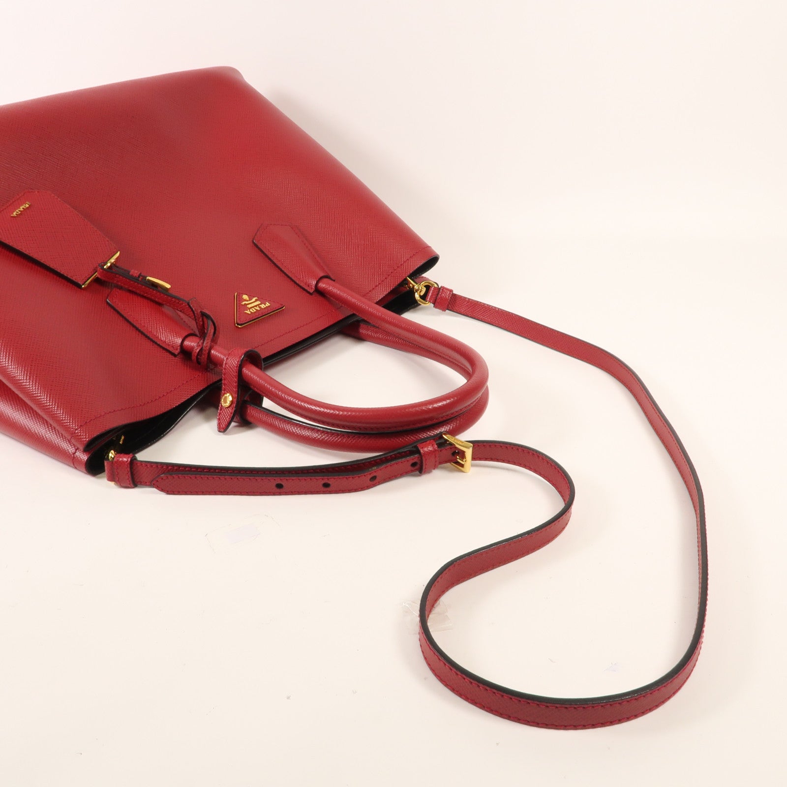 PRADA Saffiano皮革金扣手挽肩背兩用袋