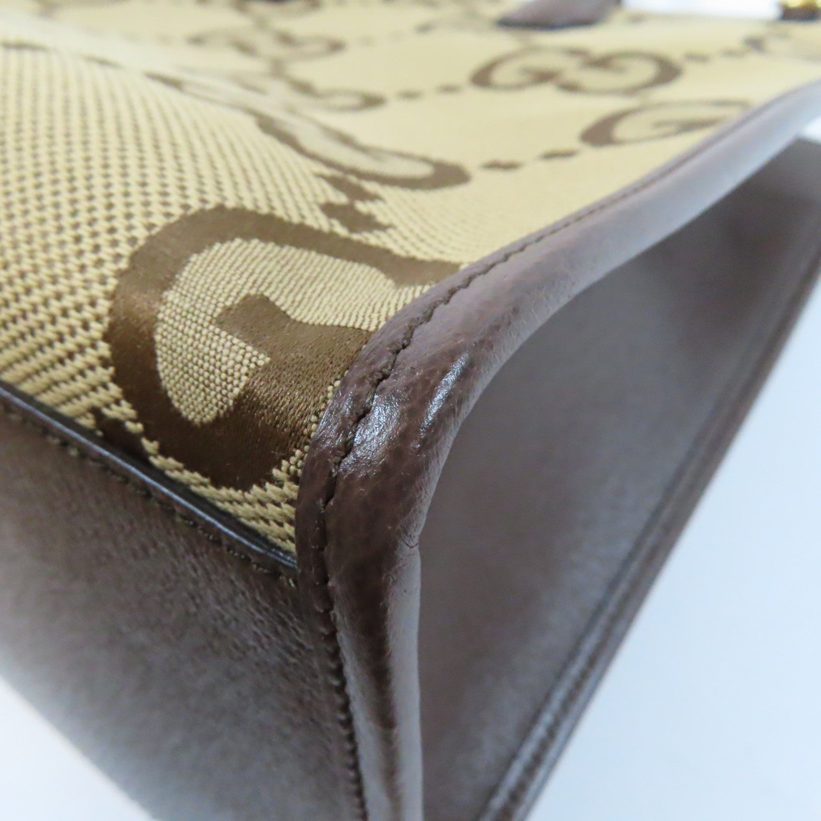 GUCCI 【激減優惠】帆布Jumbo GG Tote Bag金扣手挽肩背兩用袋啡色