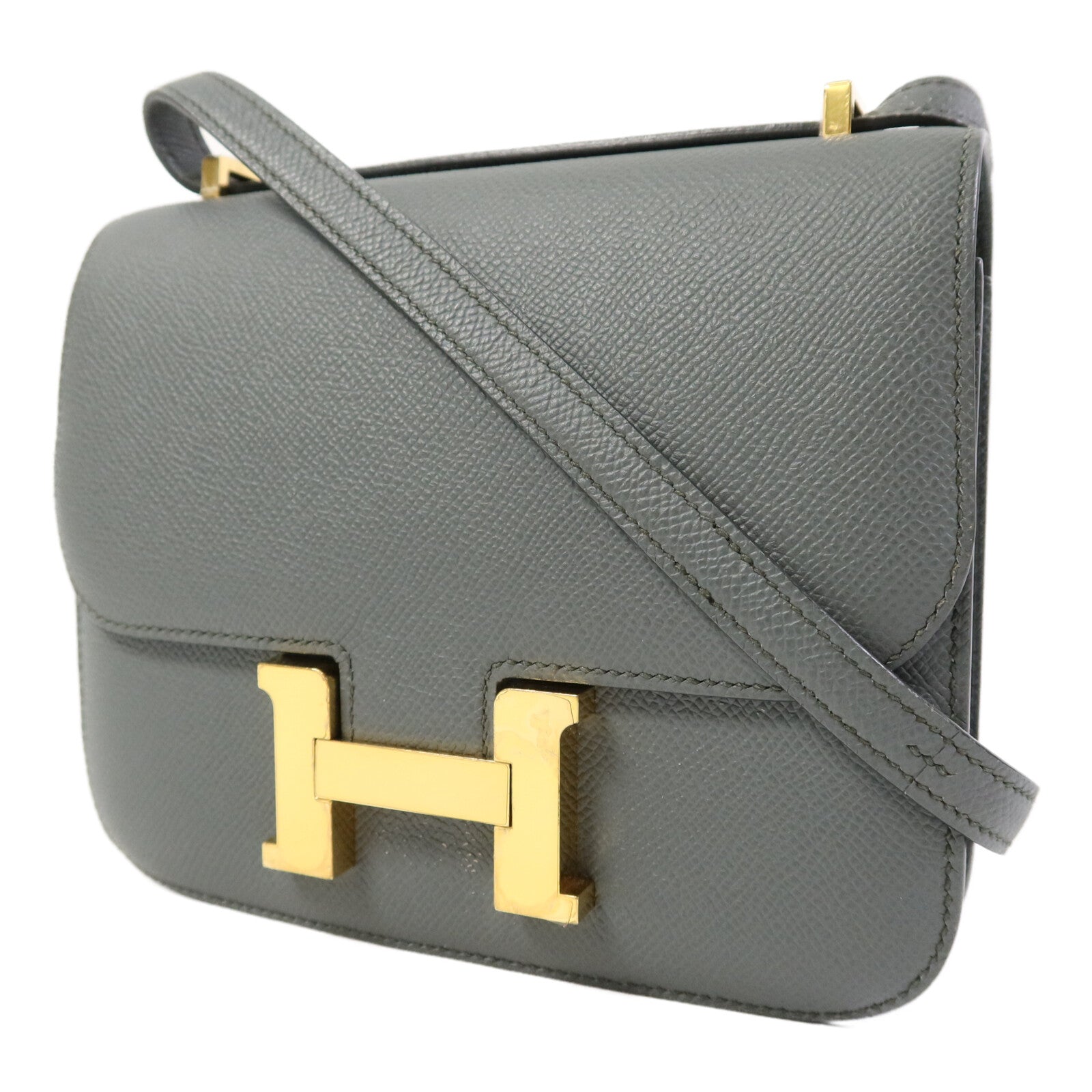 HERMES 【激減優惠】Epsom皮革Constance Mini金扣肩背袋Bleu Orage