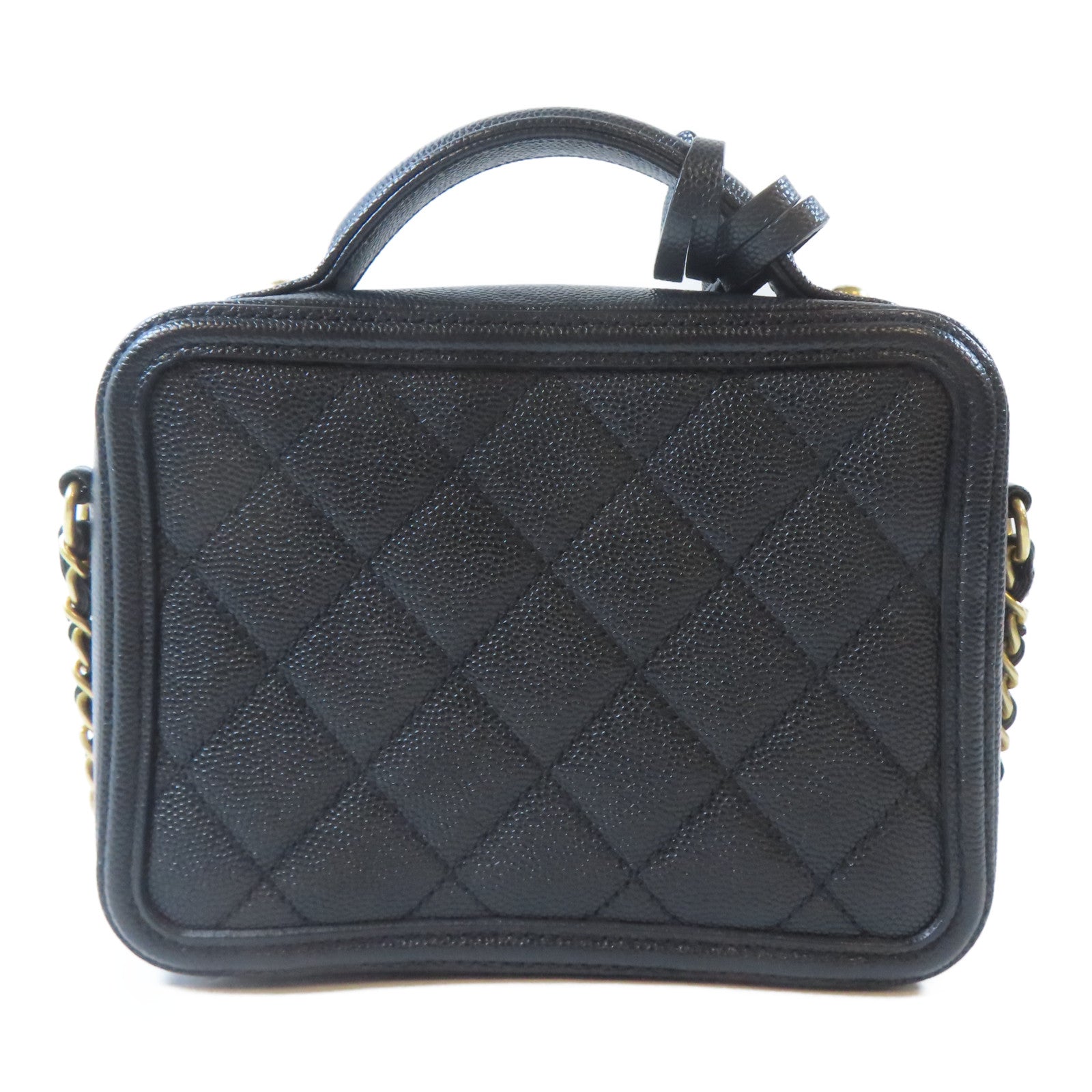 CHANEL 【激減優惠】菱格牛皮皮革Vanity Case金扣手挽肩背兩用袋黑色