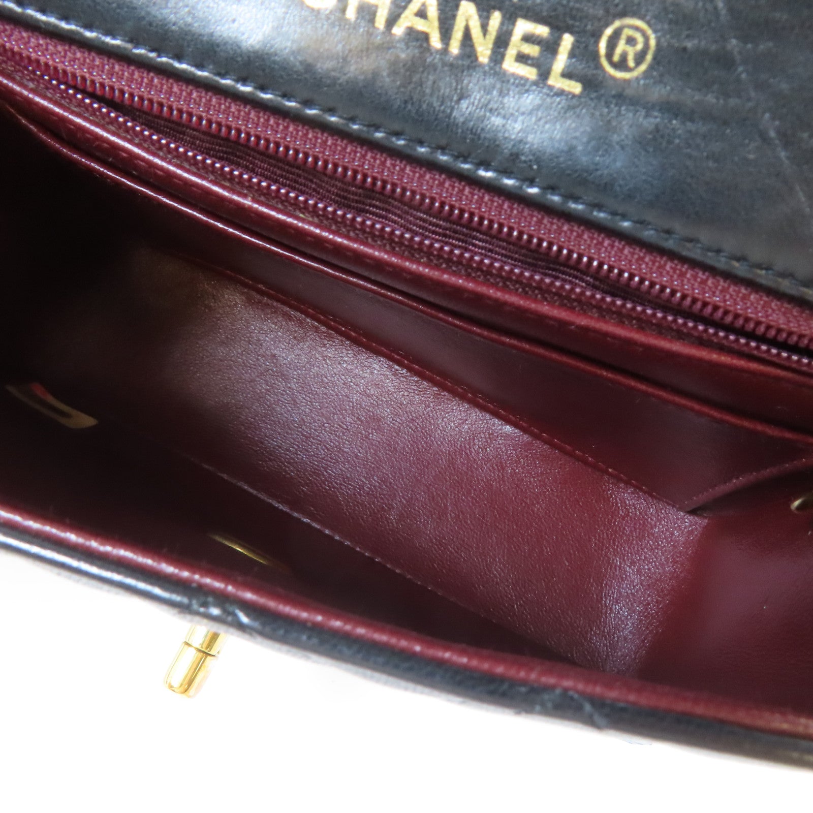 CHANEL 菱格羊皮皮革Vintage Chain Shoulder金扣鏈帶肩背袋黑色