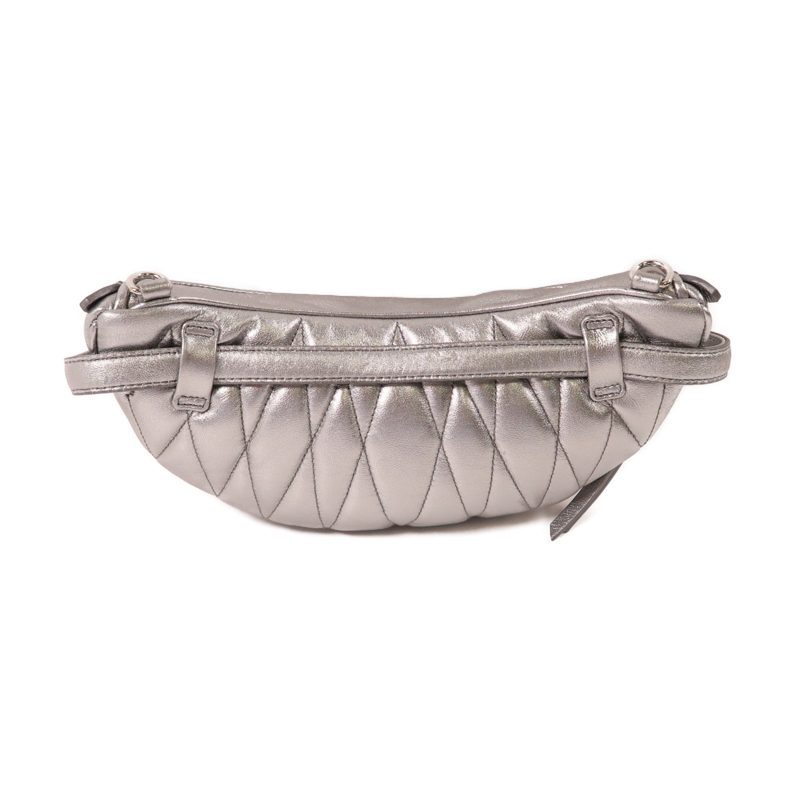 Miu Miu 牛皮皮革Waist Bag銀扣鏈帶肩背袋銀色