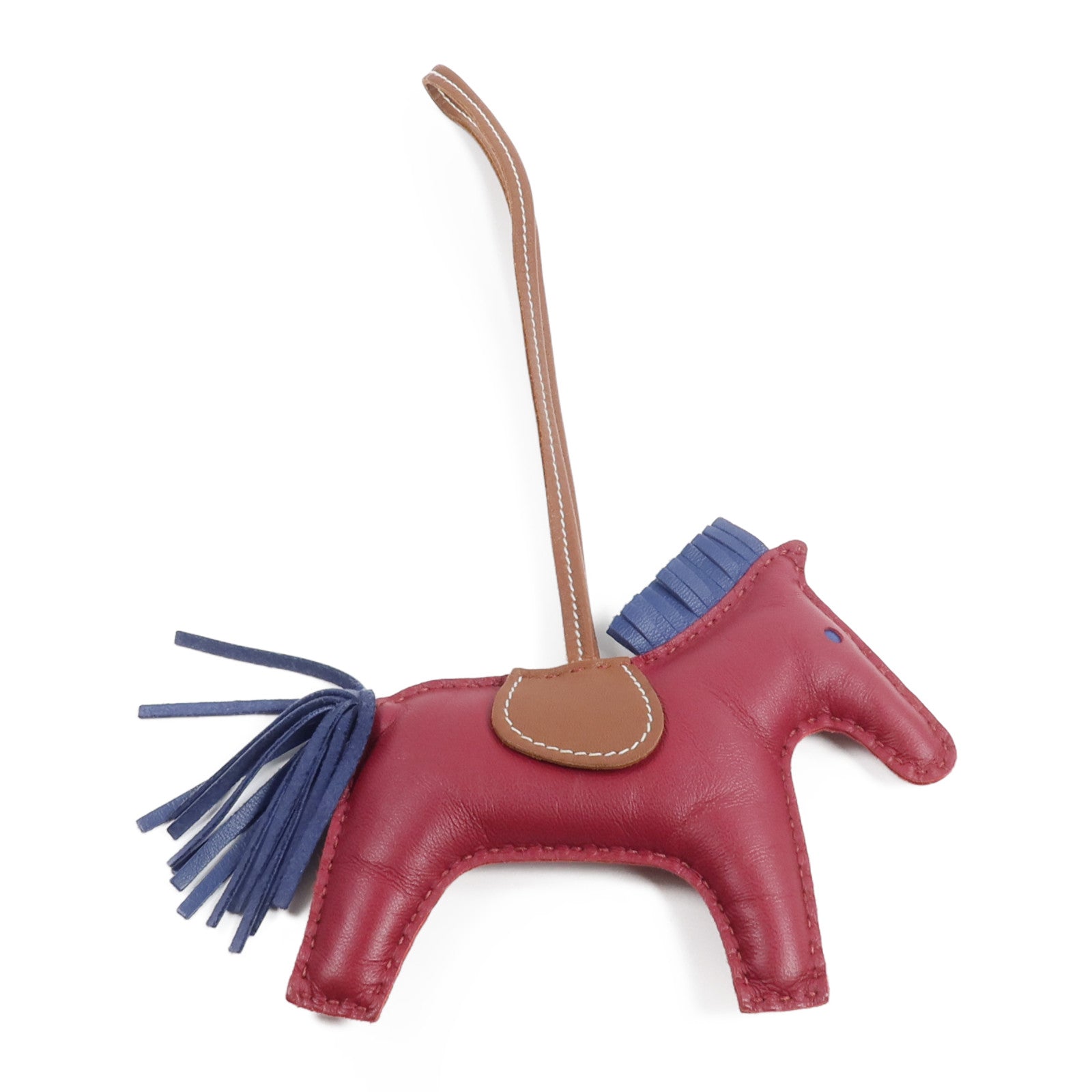 HERMES Milo皮革Rodeo GM掛飾Fauve/Bleu de Malte/Rubis