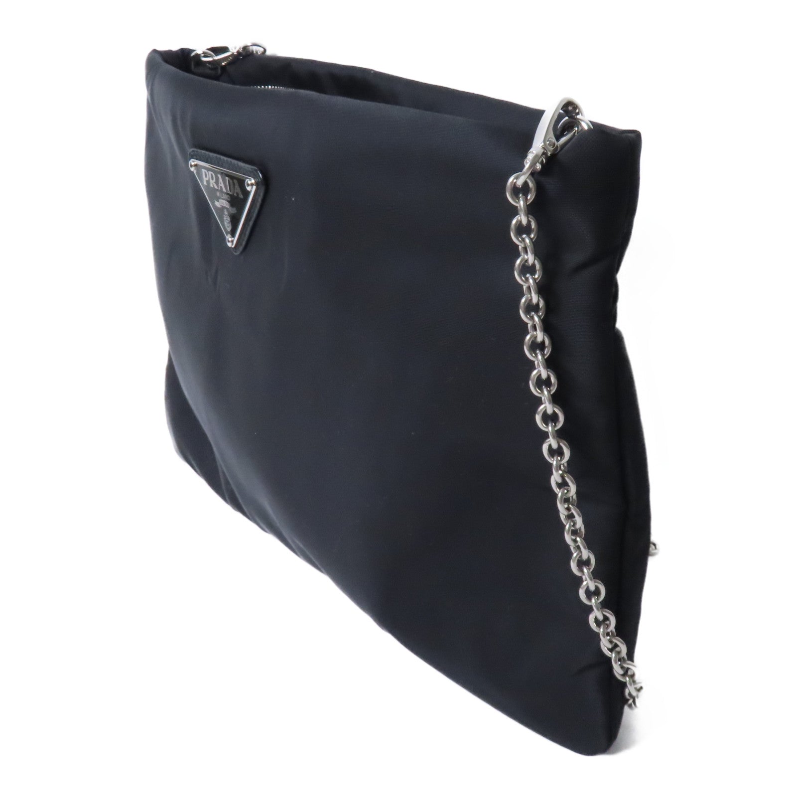 PRADA 尼龍2 Way Shoulder Bag銀扣鏈帶肩背袋黑色