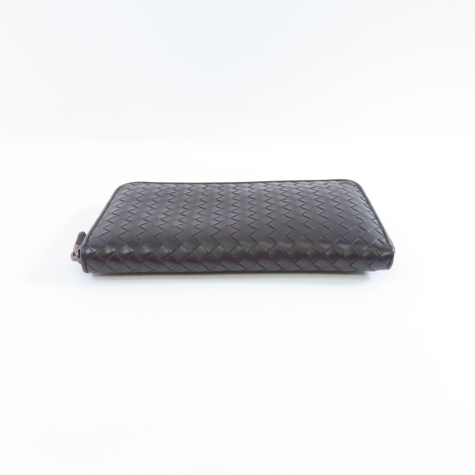 BOTTEGA VENETA 織紋牛皮皮革Zipper Wallet金扣長錢包黑色