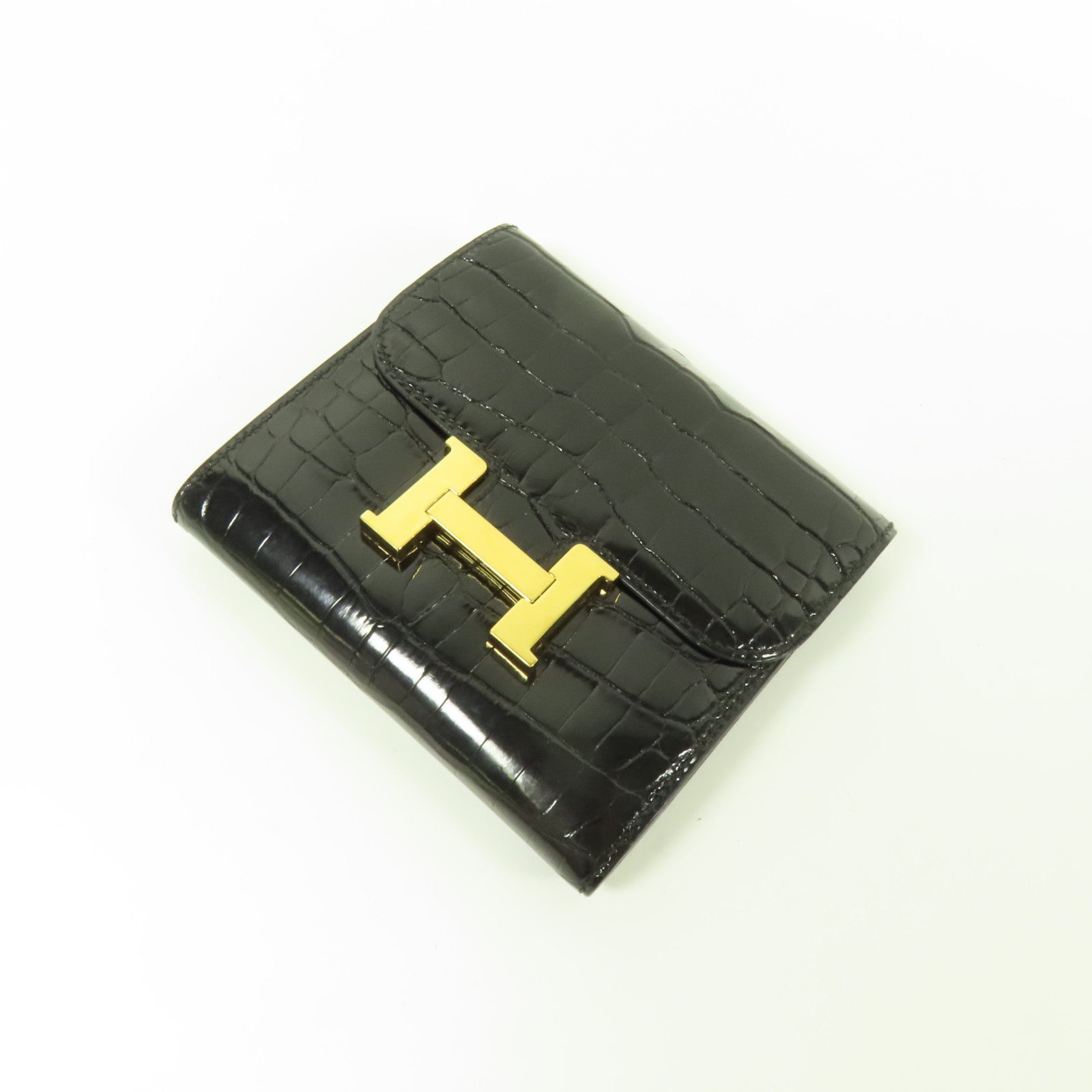 HERMES 鱷魚皮革Constance Wallet金扣錢包Noir