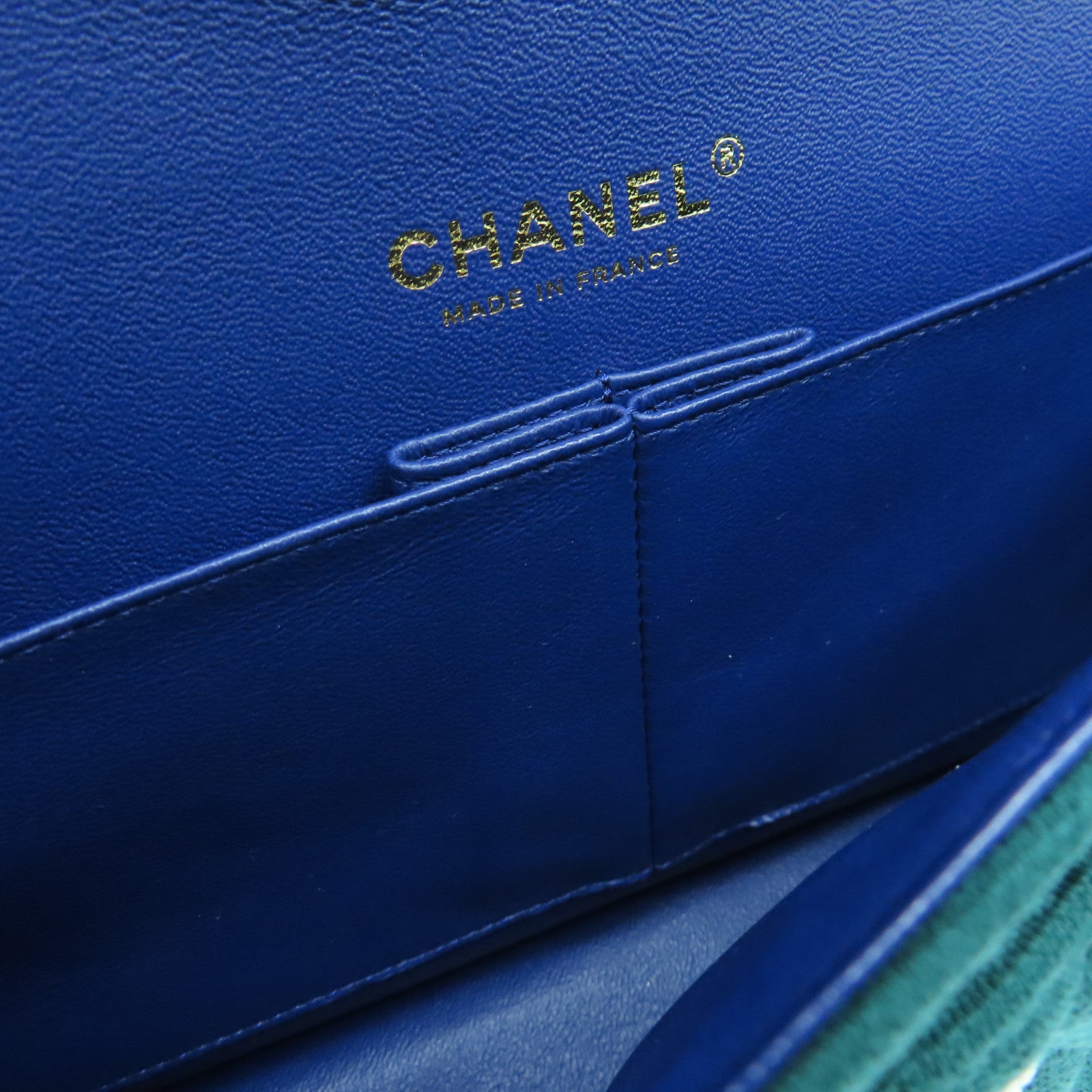 CHANEL 【激減優惠】菱格帆布Classic 25cm金扣肩背袋綠色