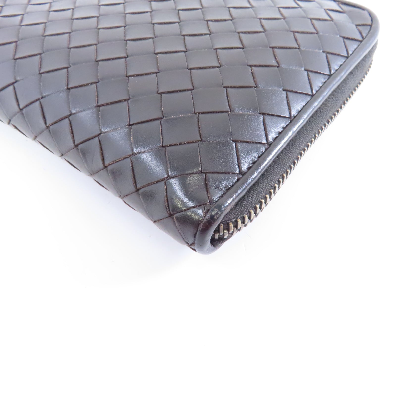 BOTTEGA VENETA 織紋牛皮皮革Zipper Wallet金扣長錢包黑色