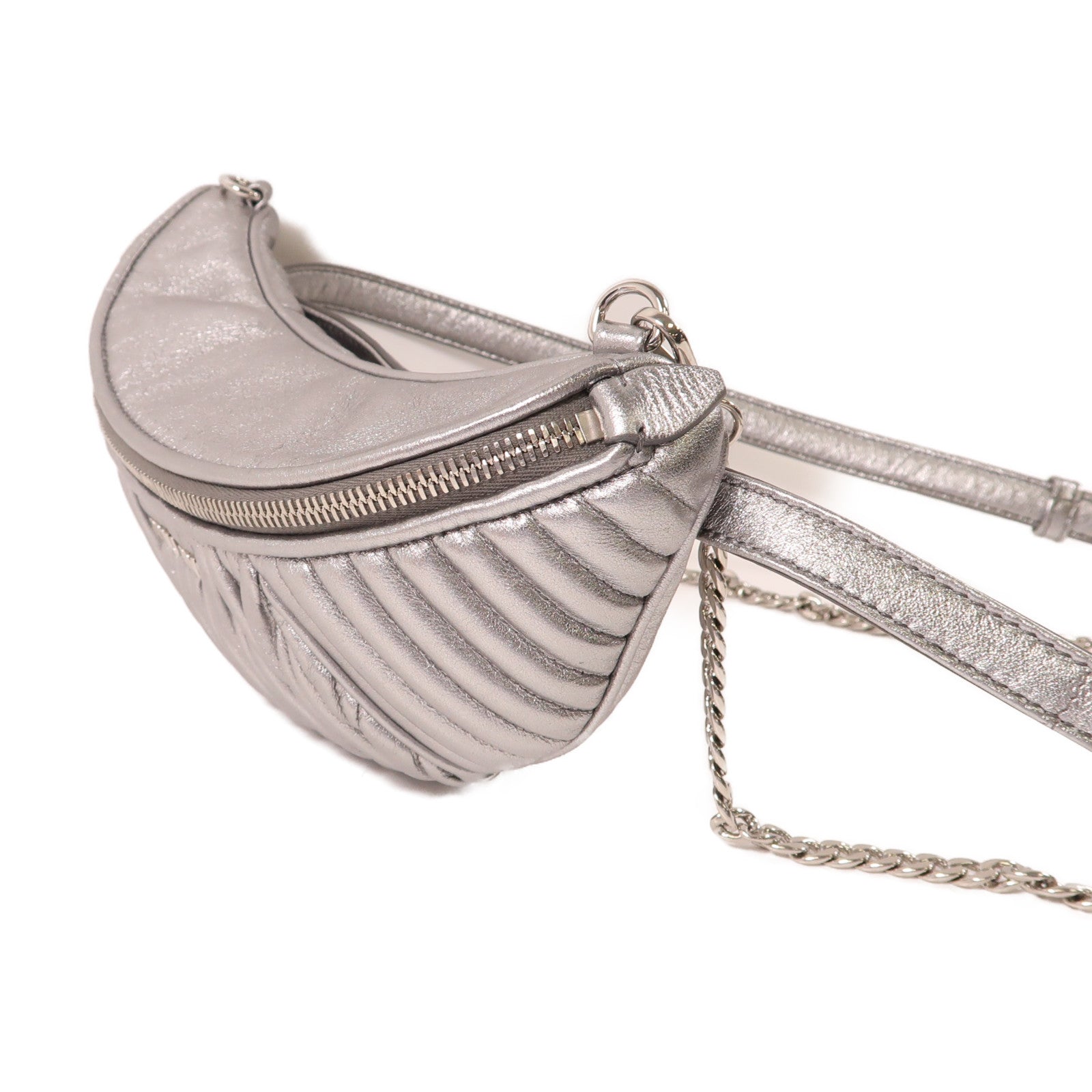 Miu Miu 牛皮皮革Waist Bag銀扣鏈帶肩背袋銀色