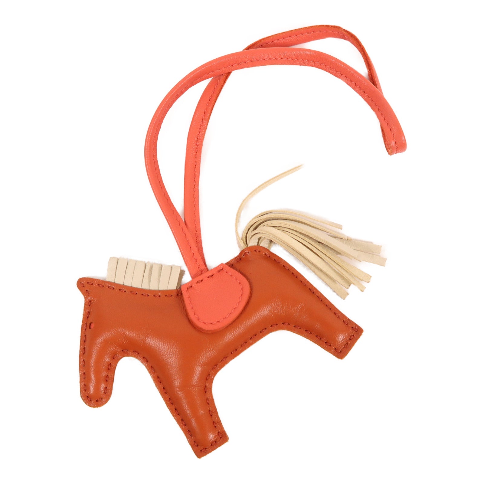 HERMES Swift皮革Rodeo PM掛飾棕色/粉紅色