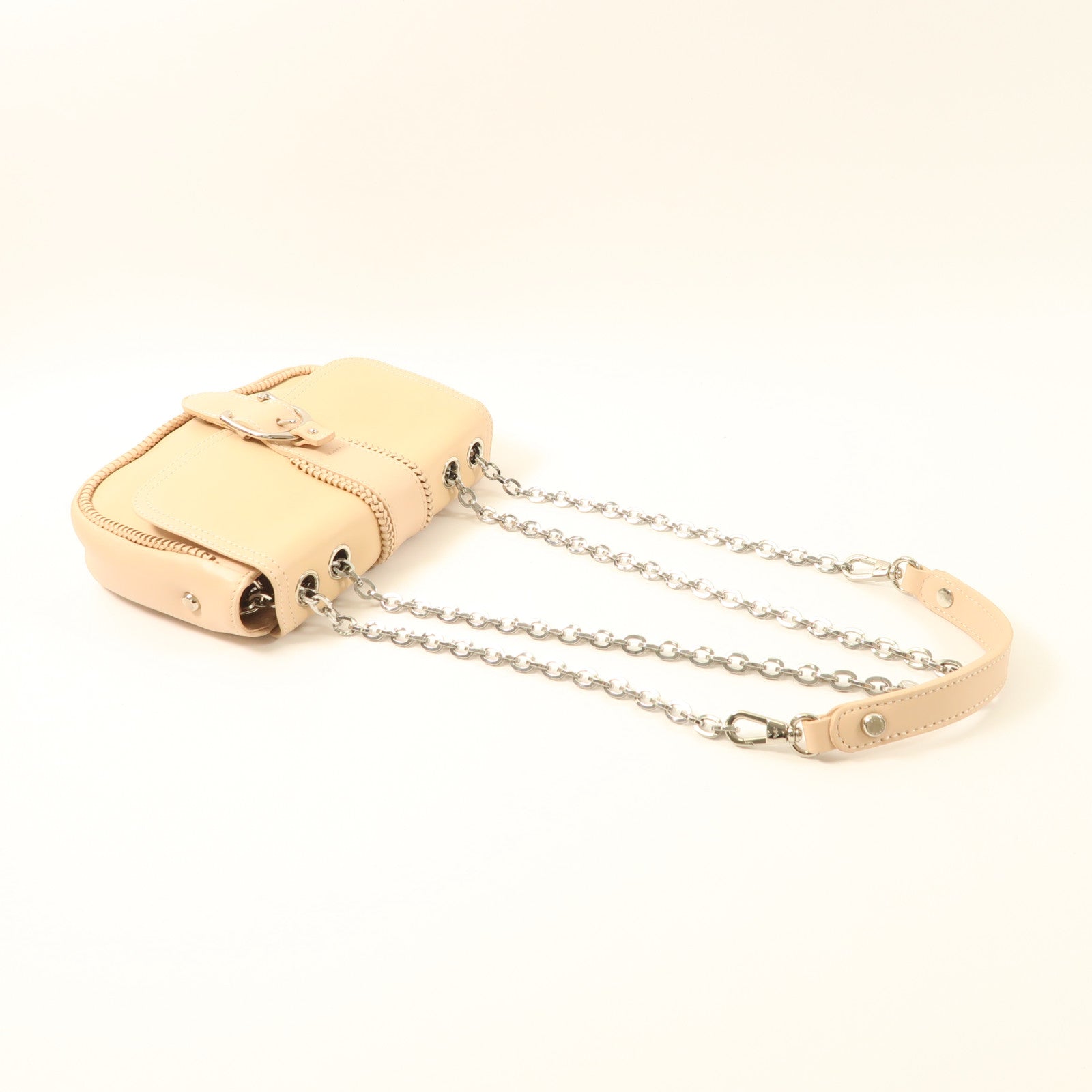 Longchamp 牛皮皮革Chain Shoulder銀扣鏈帶肩背袋