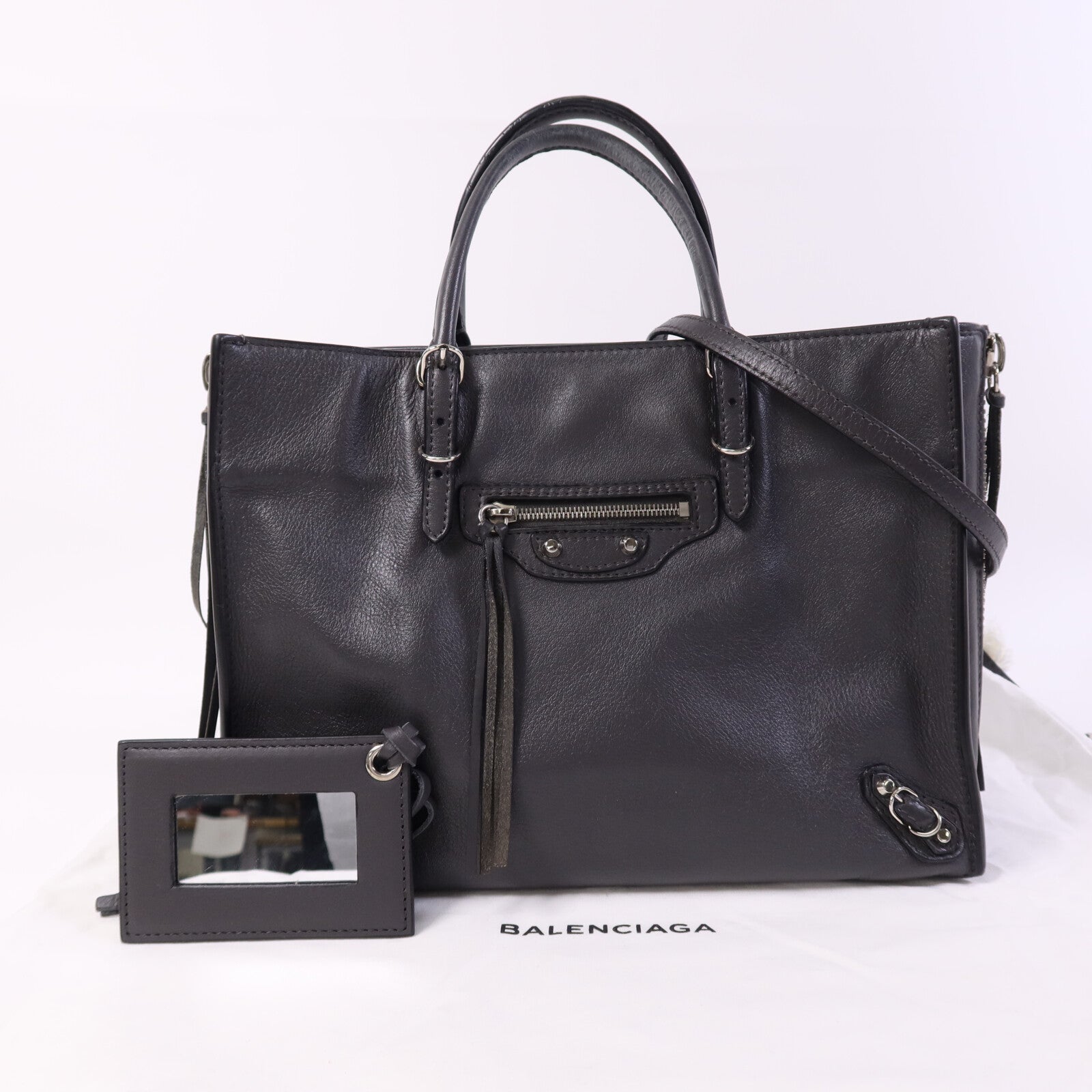 BALENCIAGA 牛皮皮革Shoulder Bag銀扣手挽肩背兩用袋