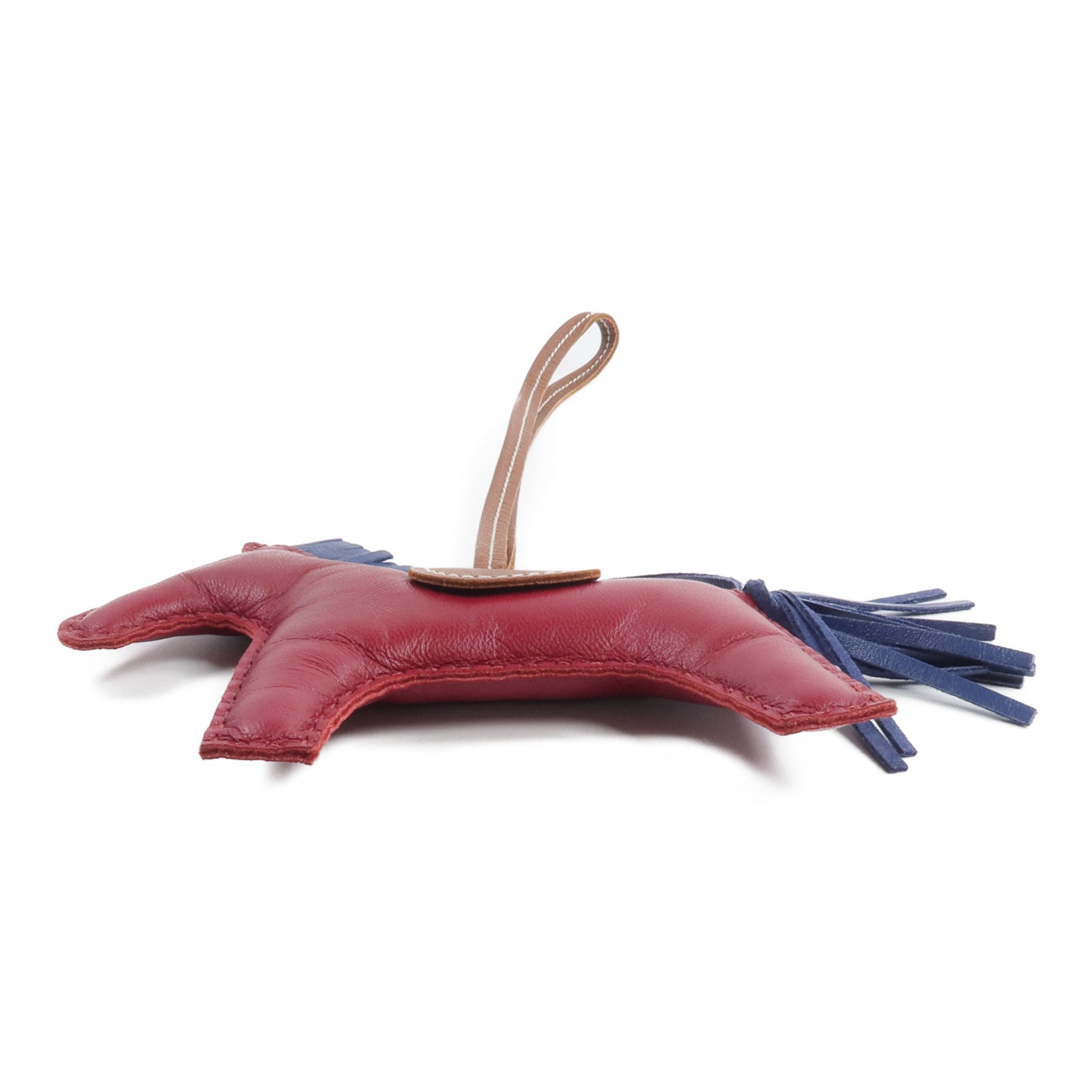 HERMES Milo皮革Rodeo GM掛飾Fauve/Bleu de Malte/Rubis