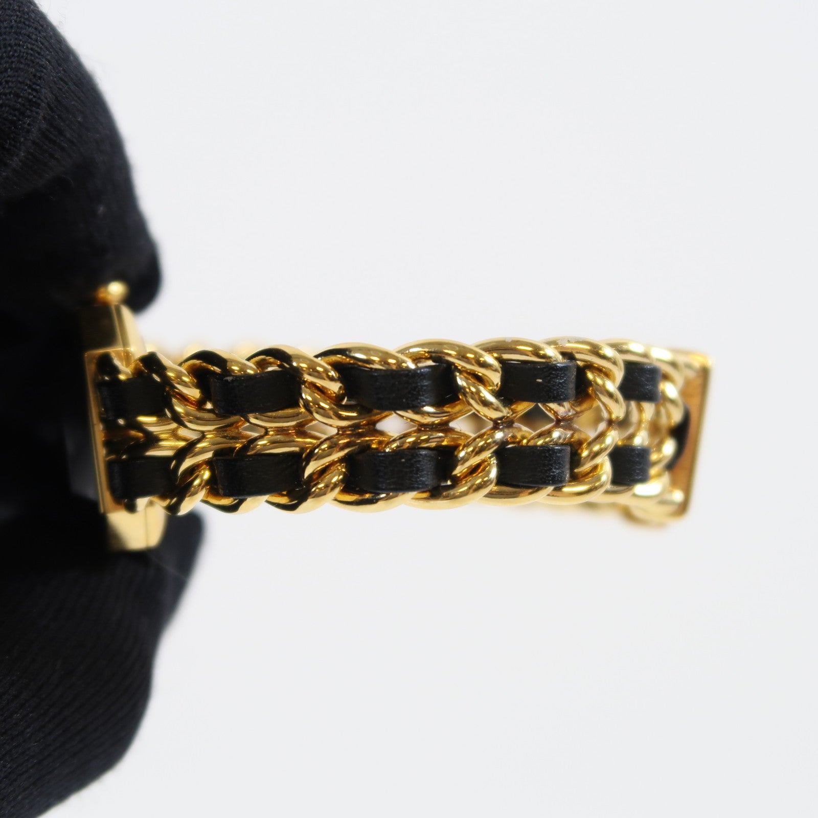 CHANEL Premiere鍍金/皮革帶手錶石英機芯黑色