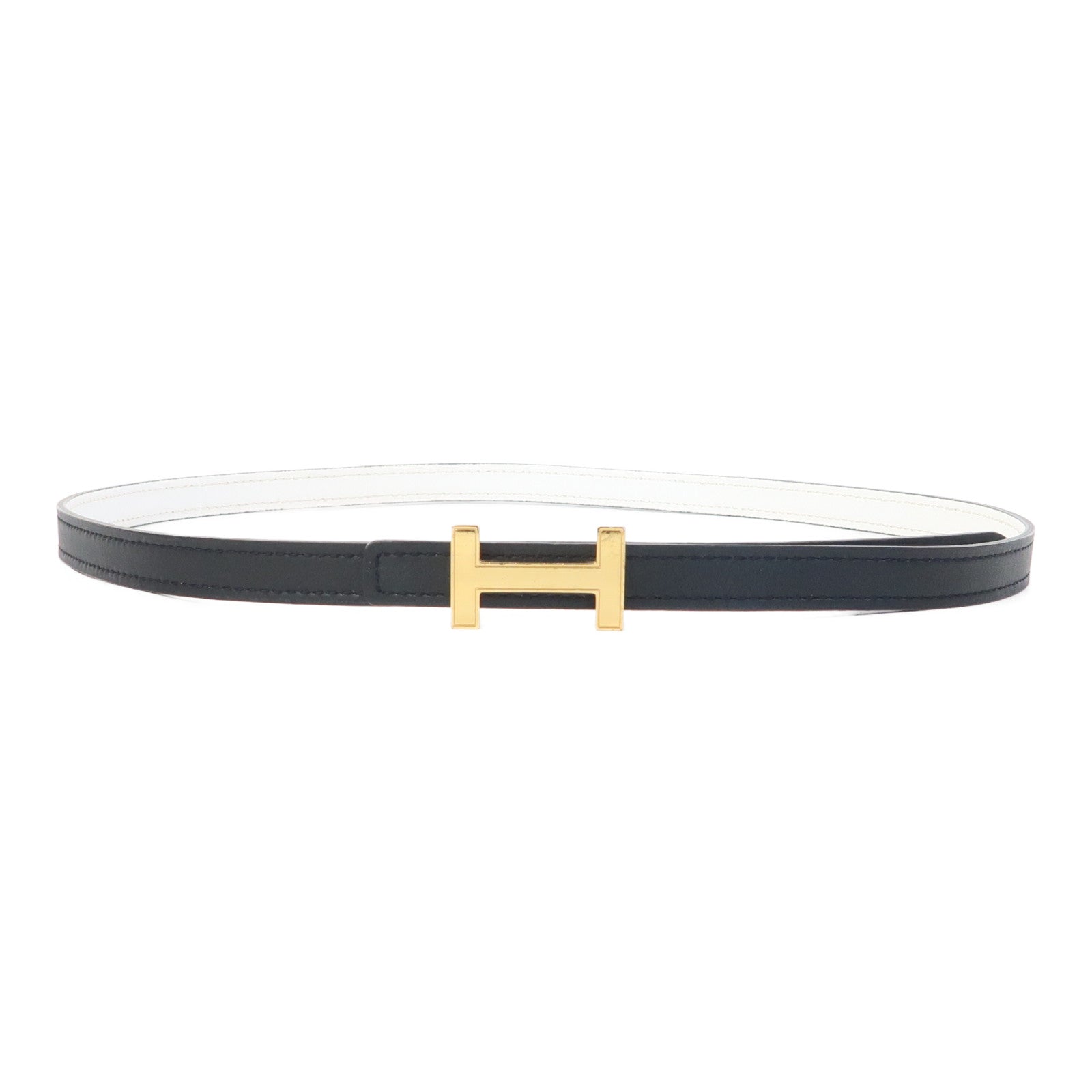 HERMES 【激減優惠】Epsom皮革Belt金扣皮帶黑色/白色