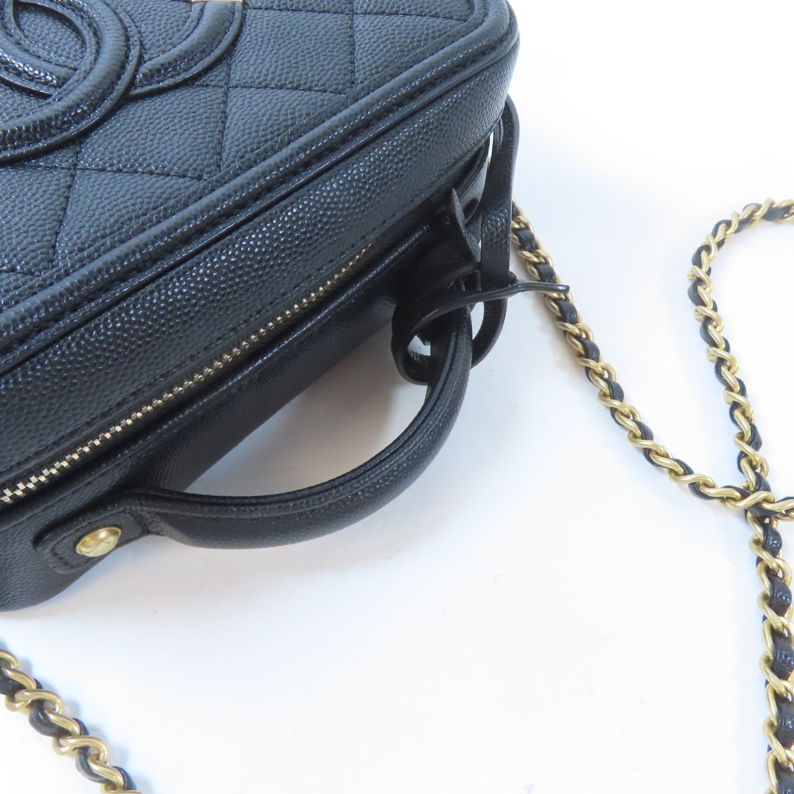 CHANEL 【激減優惠】菱格牛皮皮革Vanity Case金扣手挽肩背兩用袋黑色