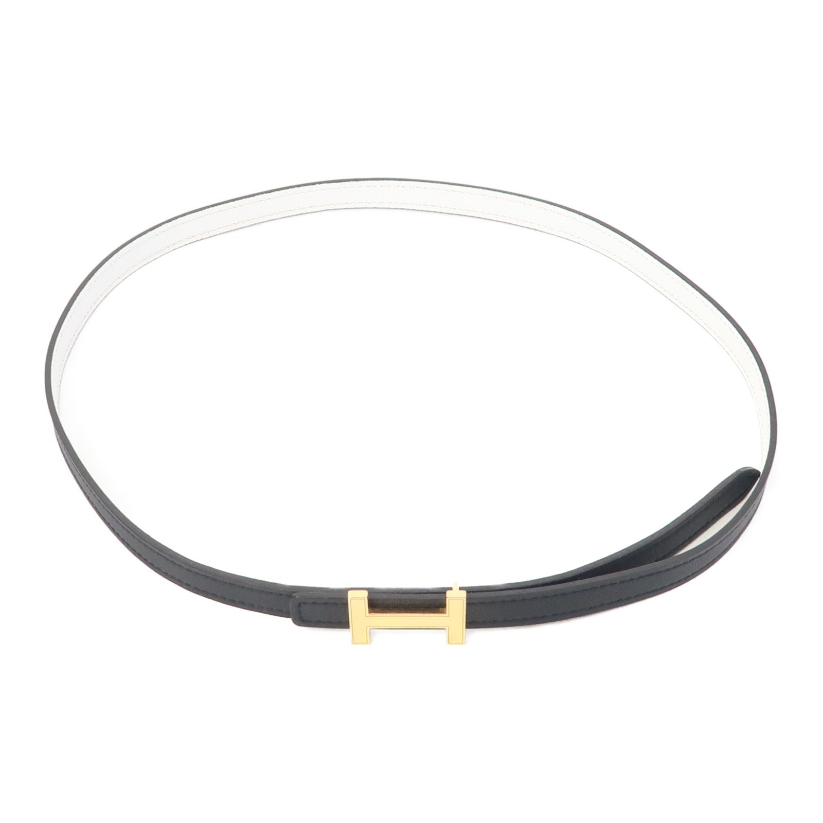 HERMES 【激減優惠】Epsom皮革Belt金扣皮帶黑色/白色