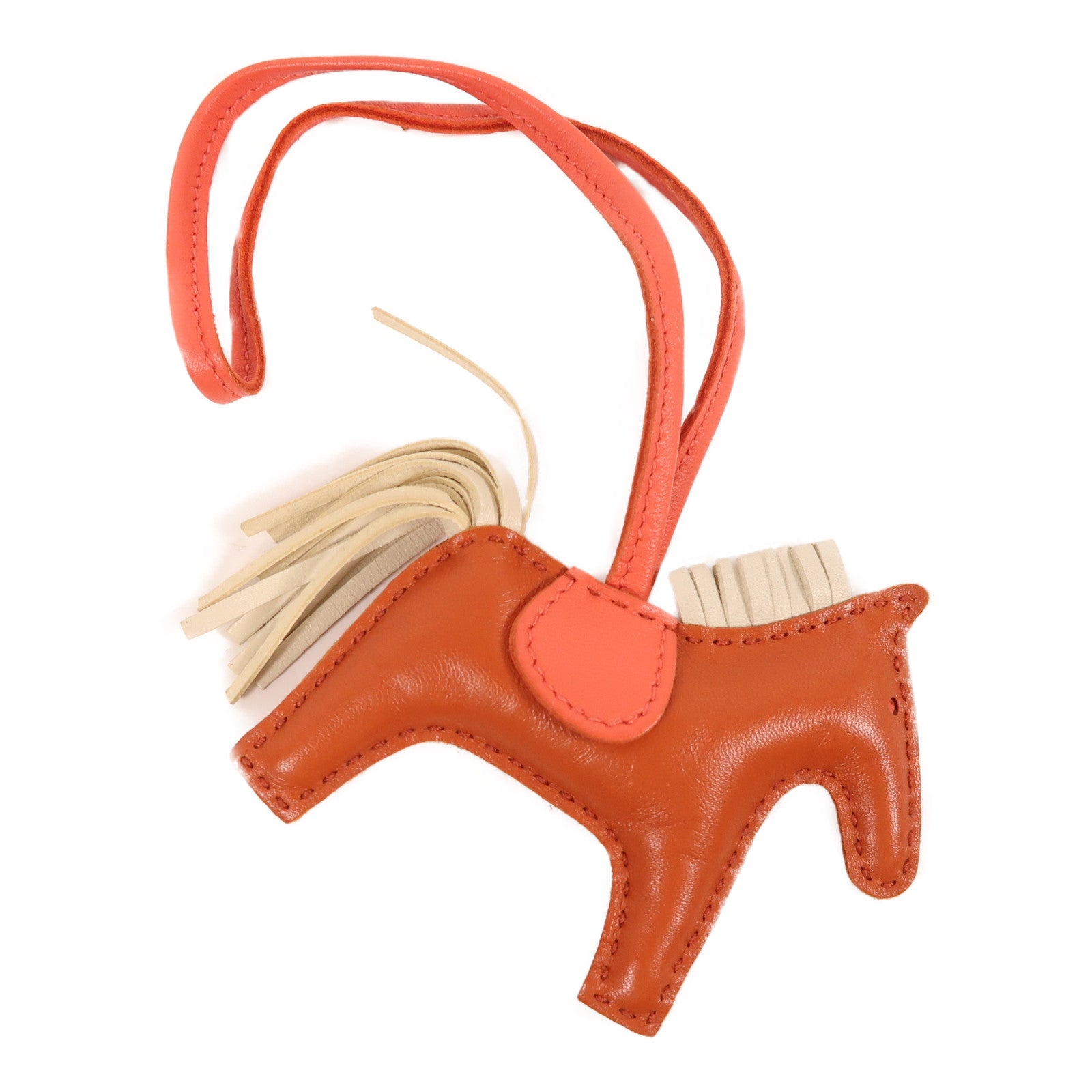 HERMES Swift皮革Rodeo PM掛飾棕色/粉紅色