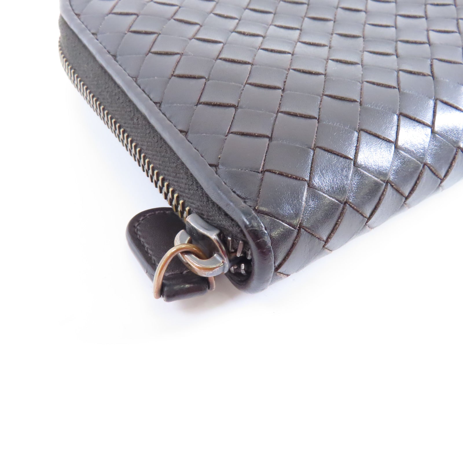 BOTTEGA VENETA 織紋牛皮皮革Zipper Wallet金扣長錢包黑色