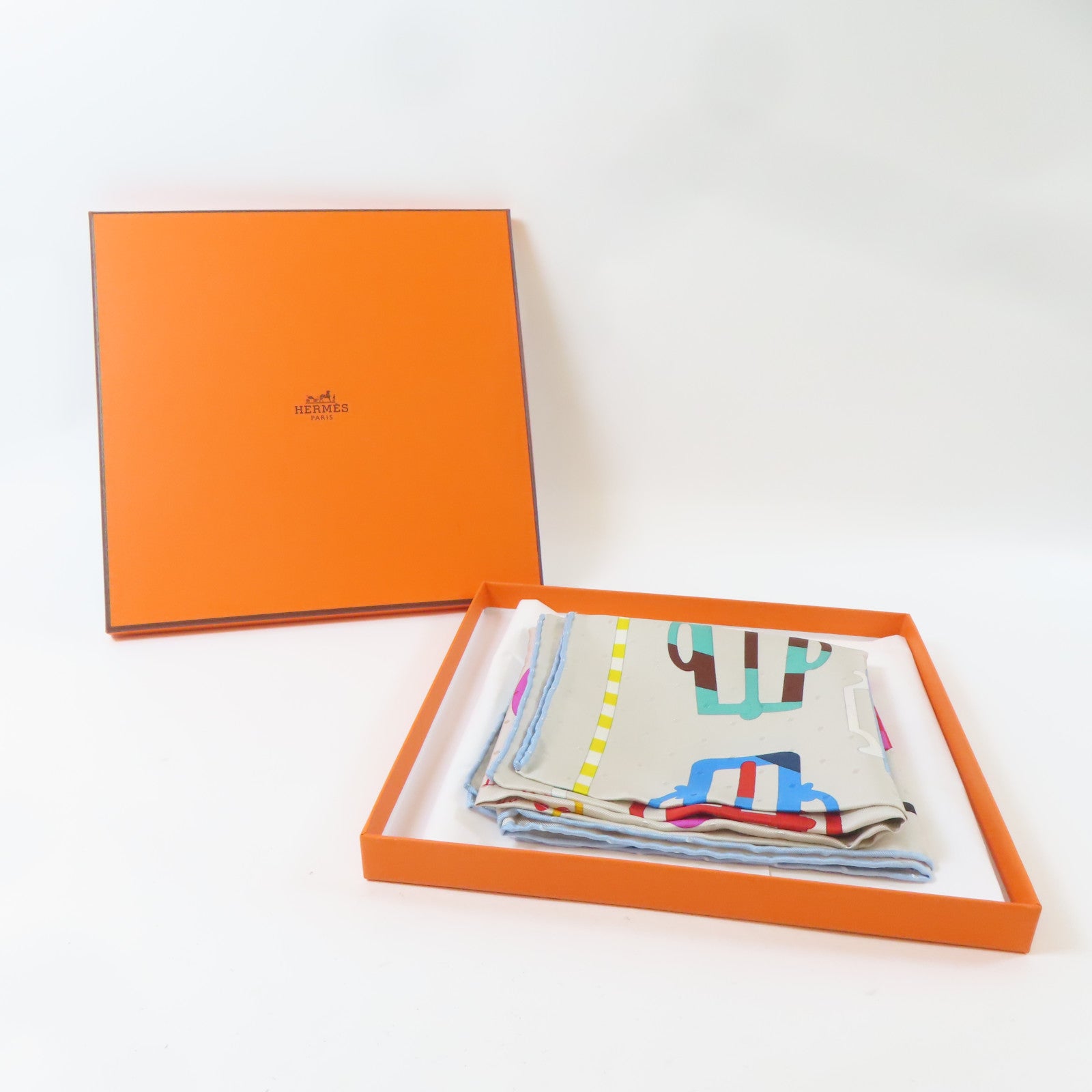 HERMES 絲質Scarf絲巾銀色/彩色