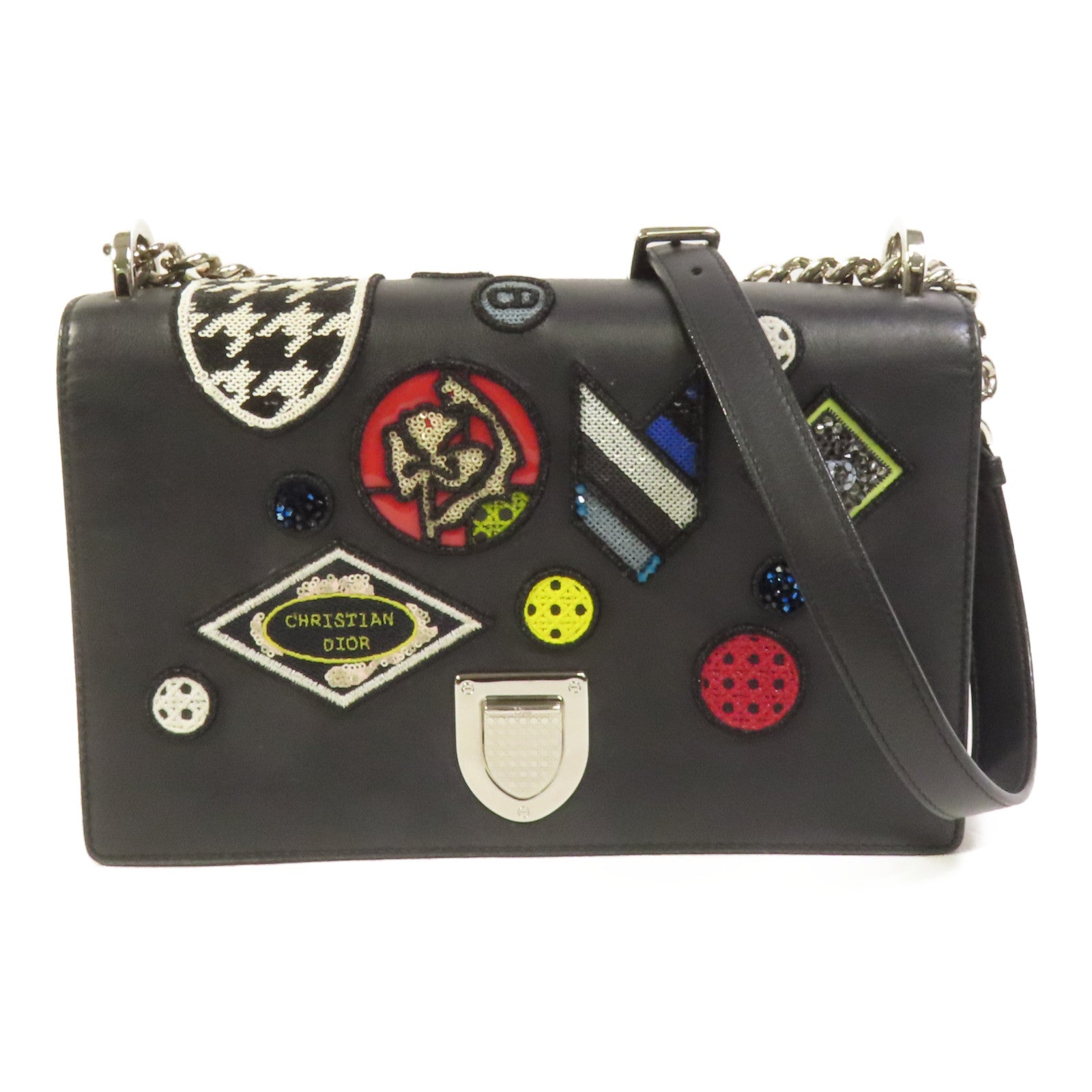 Dior 牛皮皮革Chain Shoulder銀扣鏈帶肩背袋