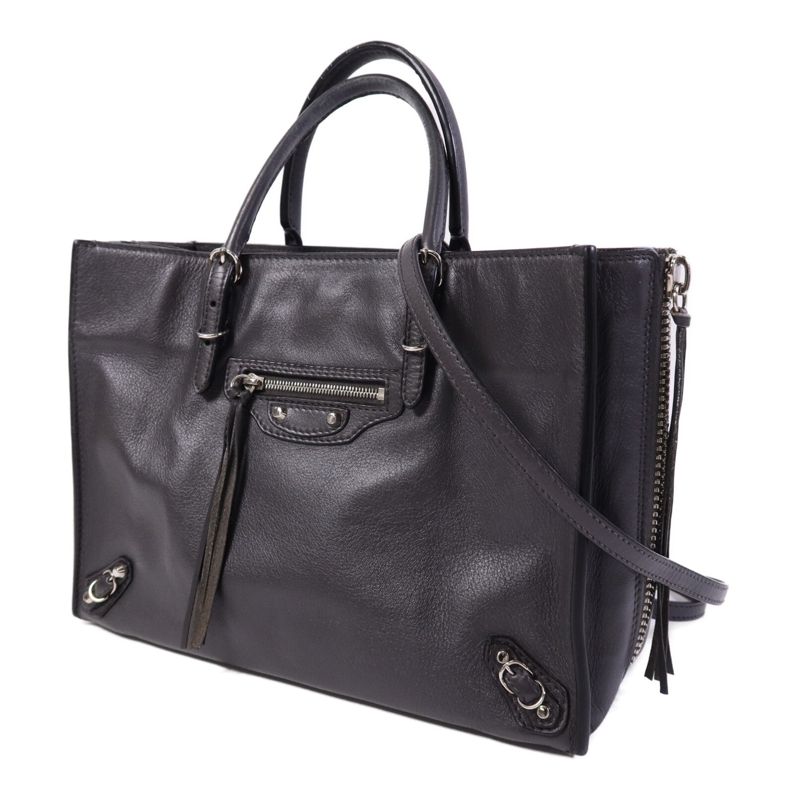 BALENCIAGA 牛皮皮革Shoulder Bag銀扣手挽肩背兩用袋