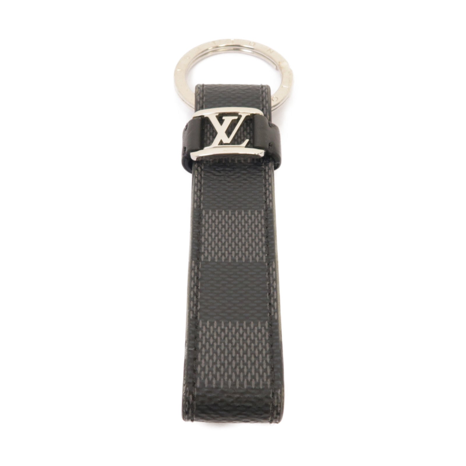 LOUIS VUITTON Damier Dragonne銀扣鑰匙扣黑色